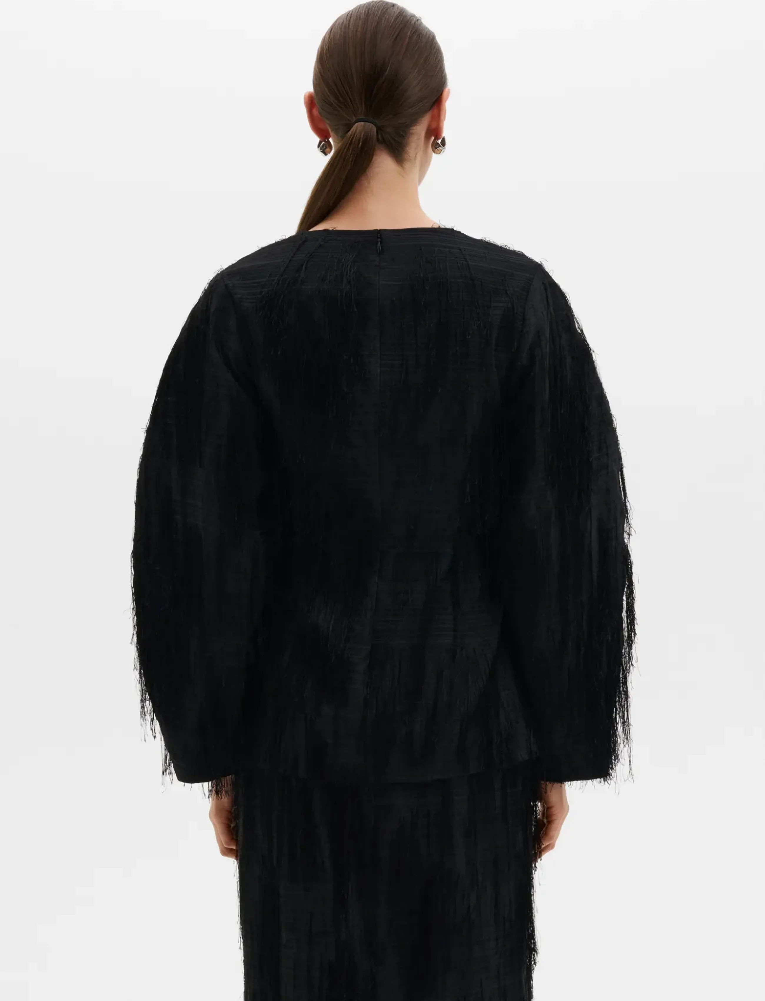 Malina - Tindra Textured Fringe Top - langærmede bluser - black - 3