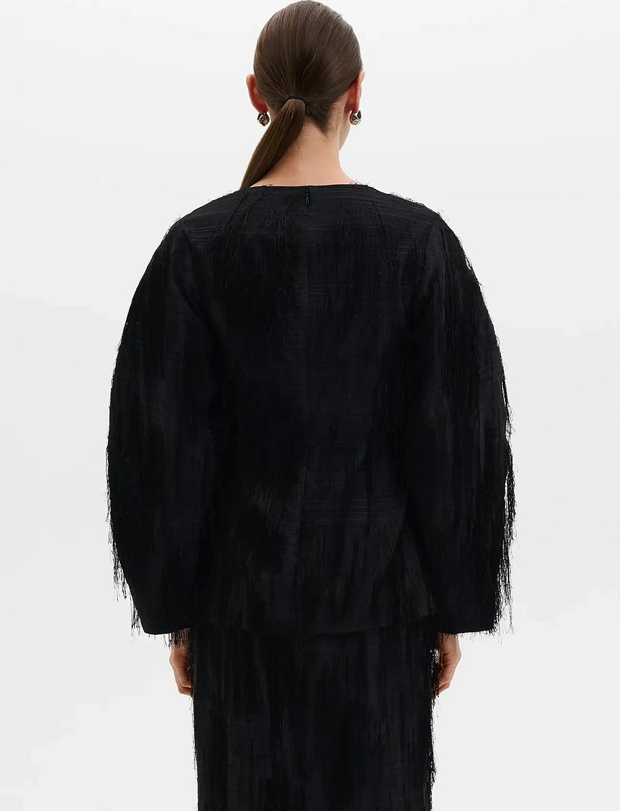 Malina - Tindra Textured Fringe Top - langærmede bluser - black - 3
