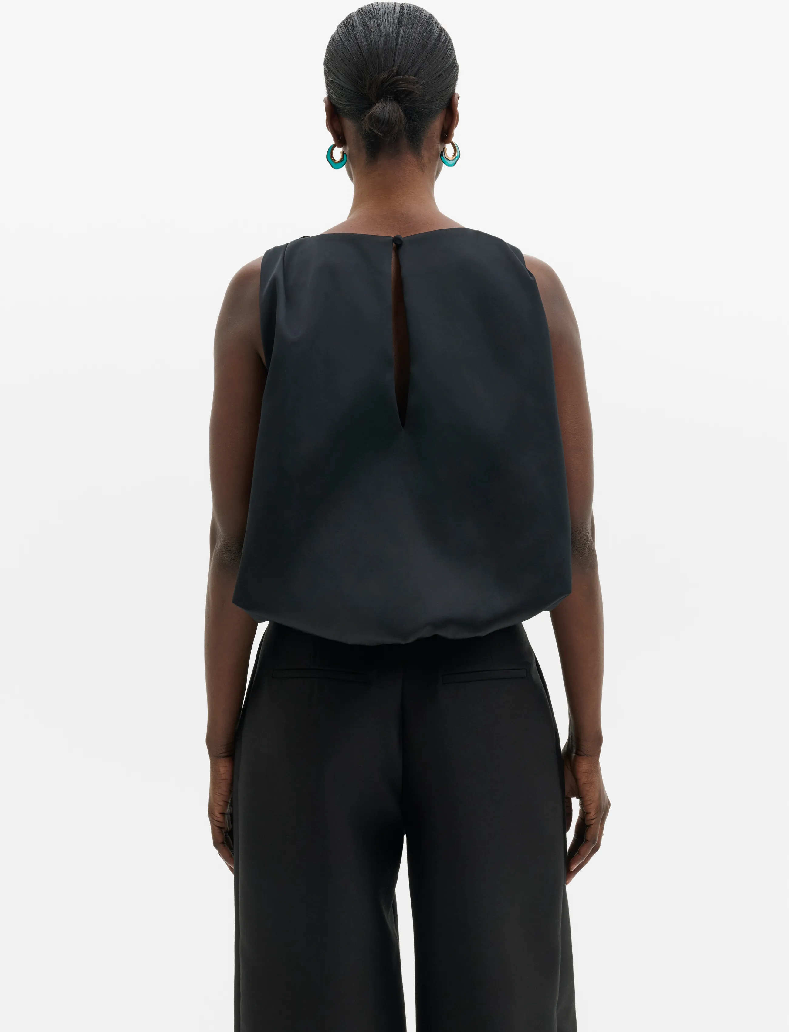 Malina - Valentina Knotted Shoulder Satin Top - sleeveless blouses - black - 2