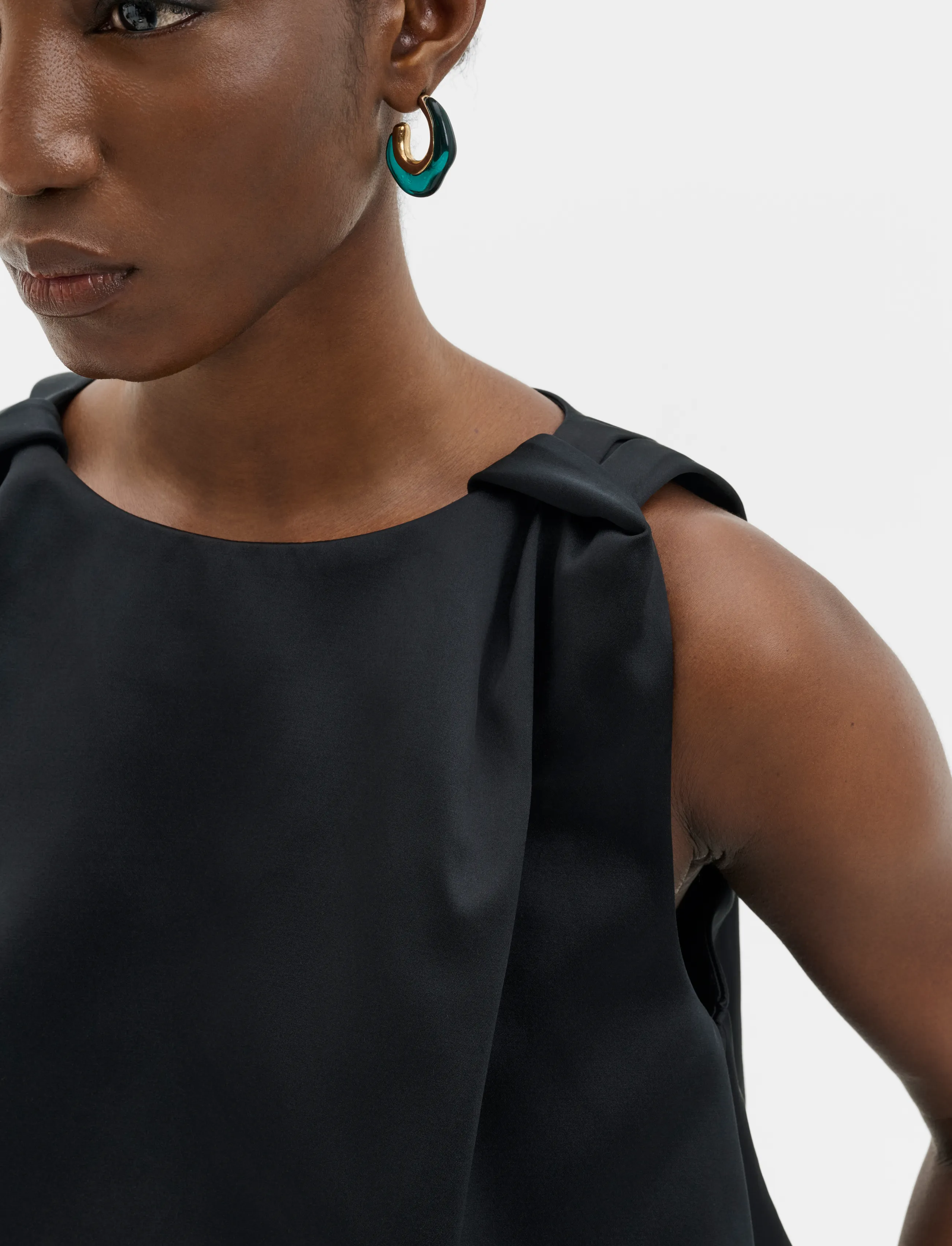 Malina - Valentina Knotted Shoulder Satin Top - sleeveless blouses - black - 3