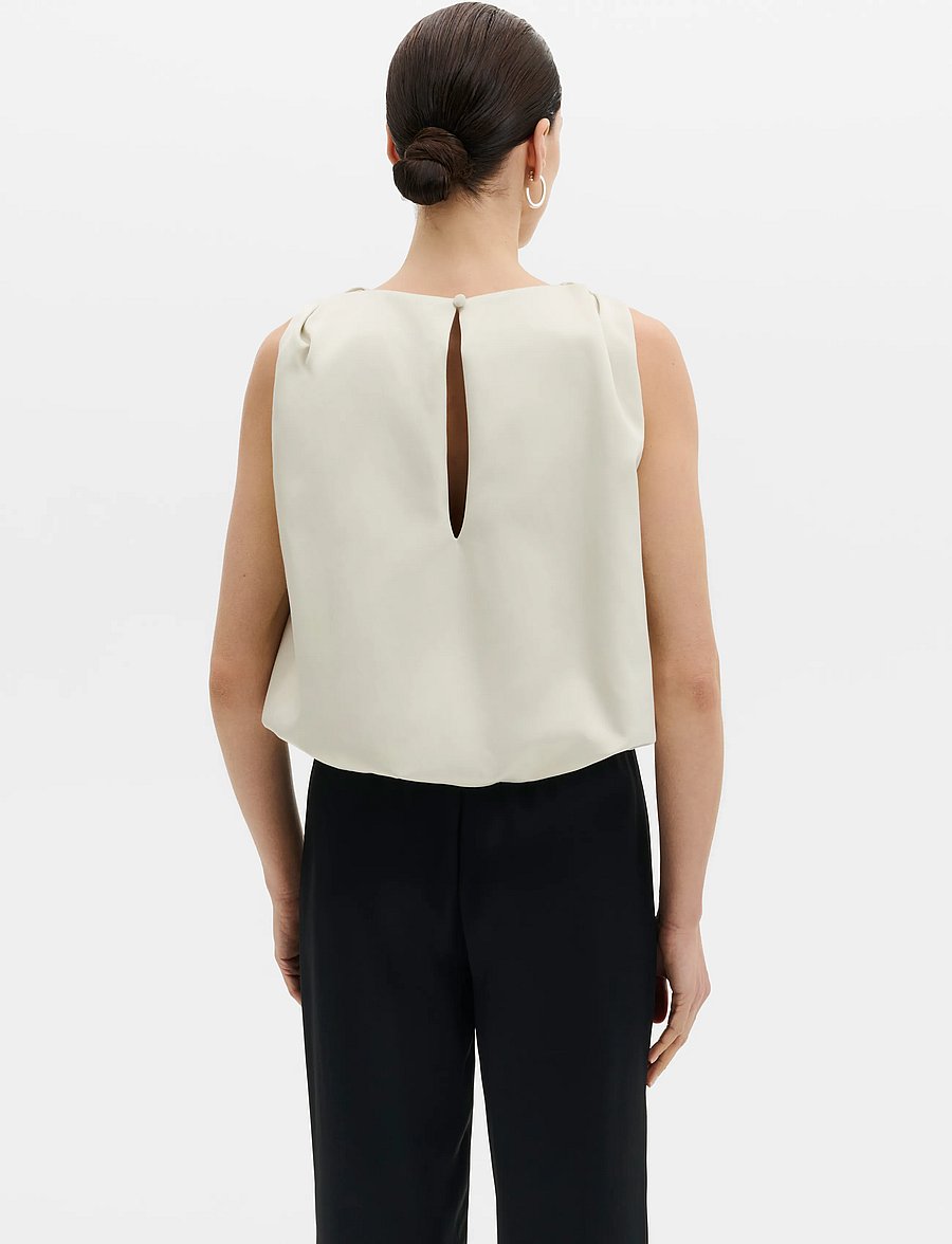 Malina - Valentina Knotted Shoulder Satin Top - pearl - 3