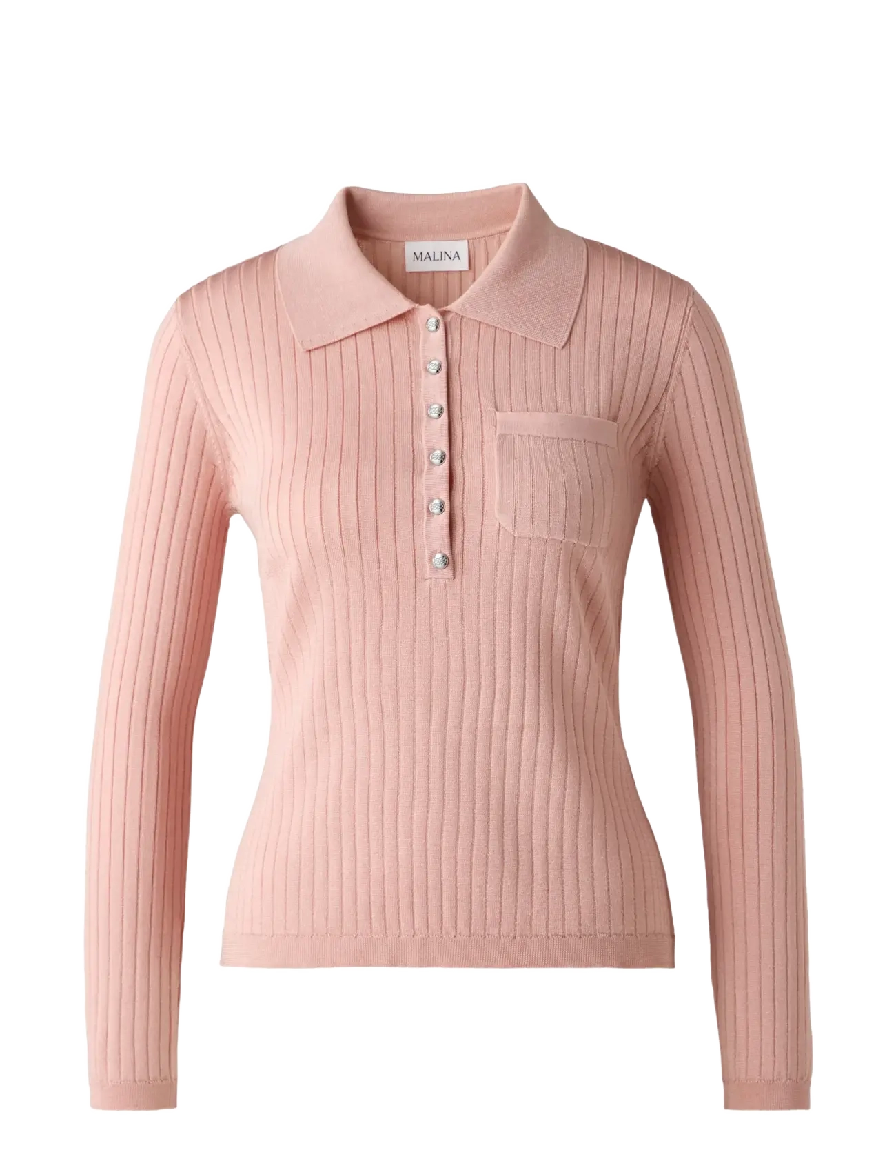 Malina Nanna Sheer Ribbed Knitted Polo Shirt - Pullover - SOFT PINK / pink/rose