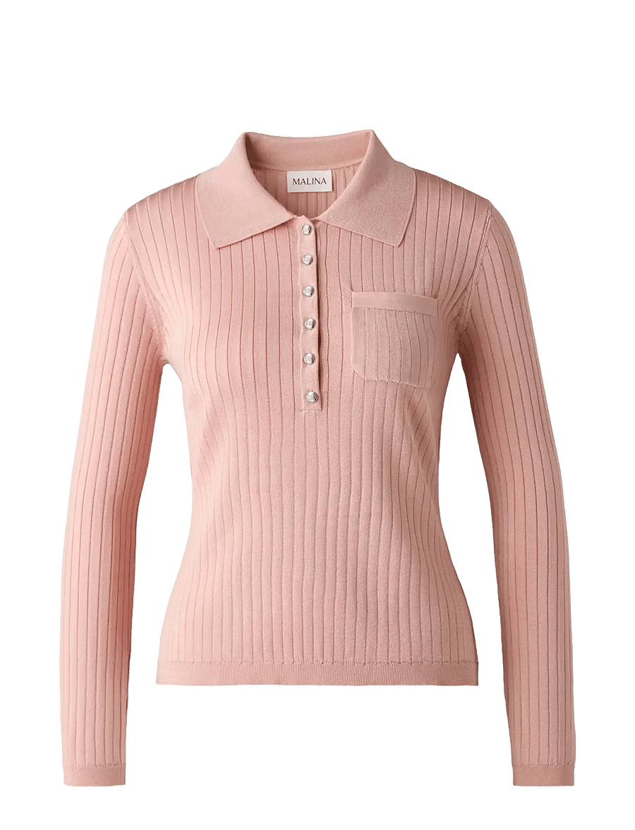 Malina - Nanna Sheer Ribbed Knitted Polo Shirt - pullover - soft pink - 1