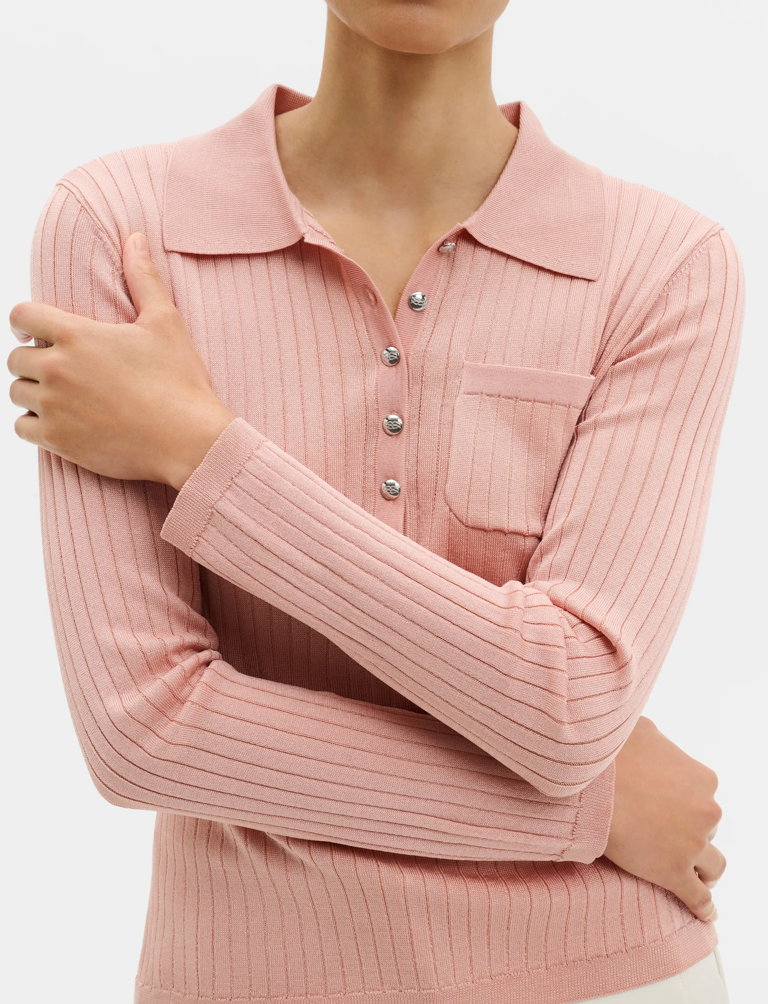 Malina - Nanna Sheer Ribbed Knitted Polo Shirt - pullover - soft pink - 3