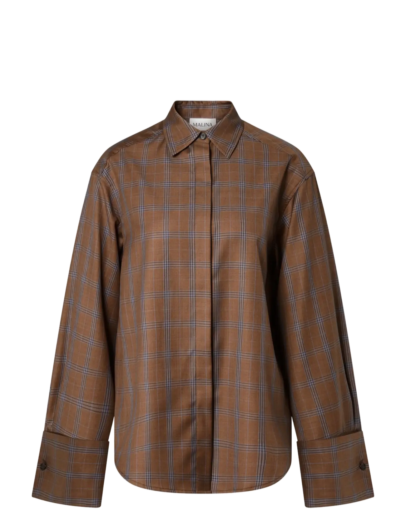 Malina Allison Checkered Cufflink Shirt - Riided - CAMEL CHECKS / brown