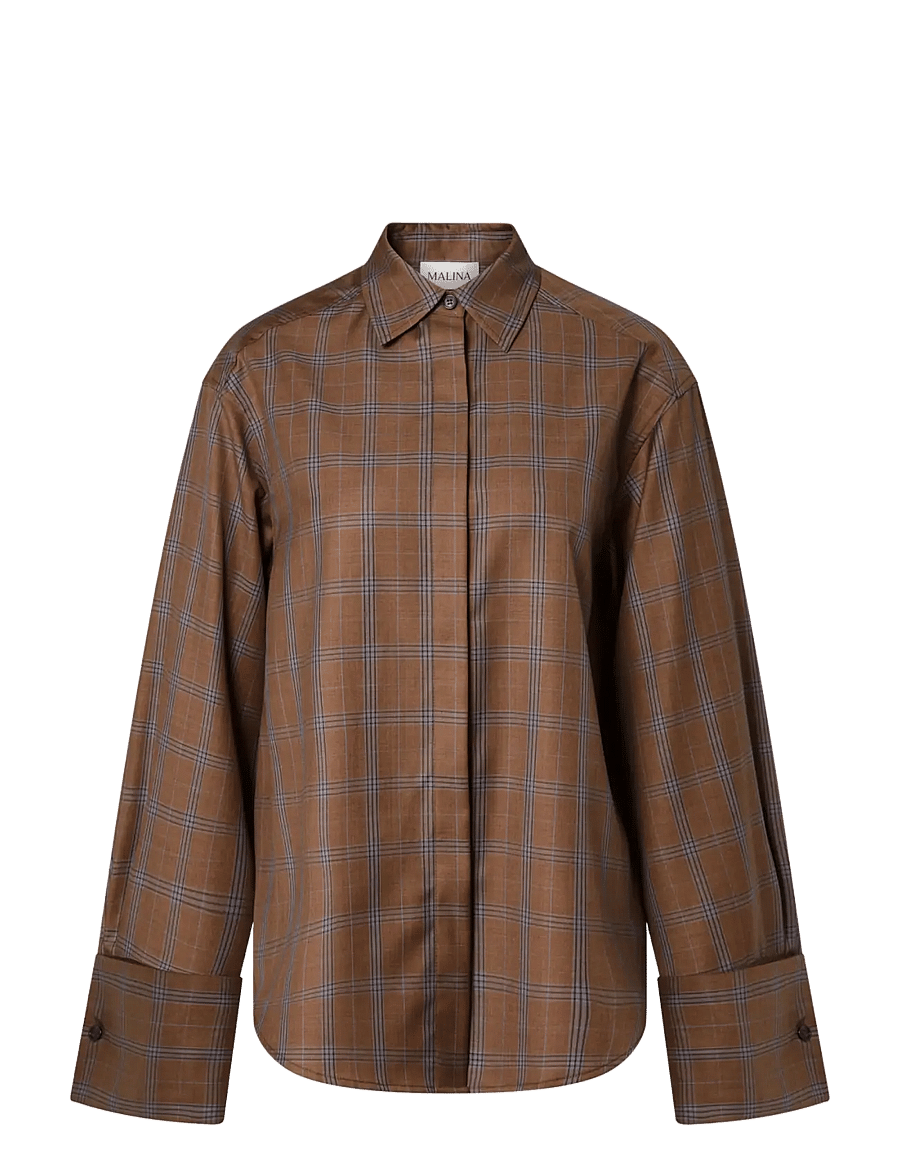 Malina - Allison Checkered Cufflink Shirt - langärmlige hemden - camel checks - 1