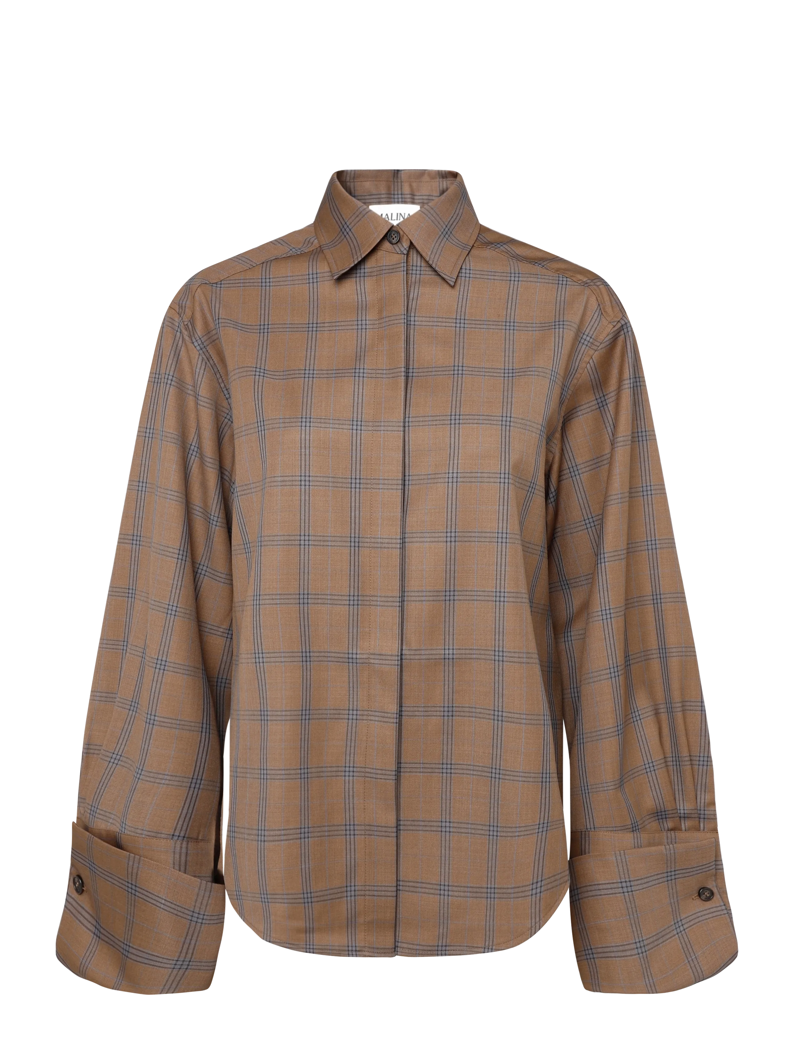 Malina Allison Checkered Cufflink Shirt - Kläder - CAMEL CHECKS / brown