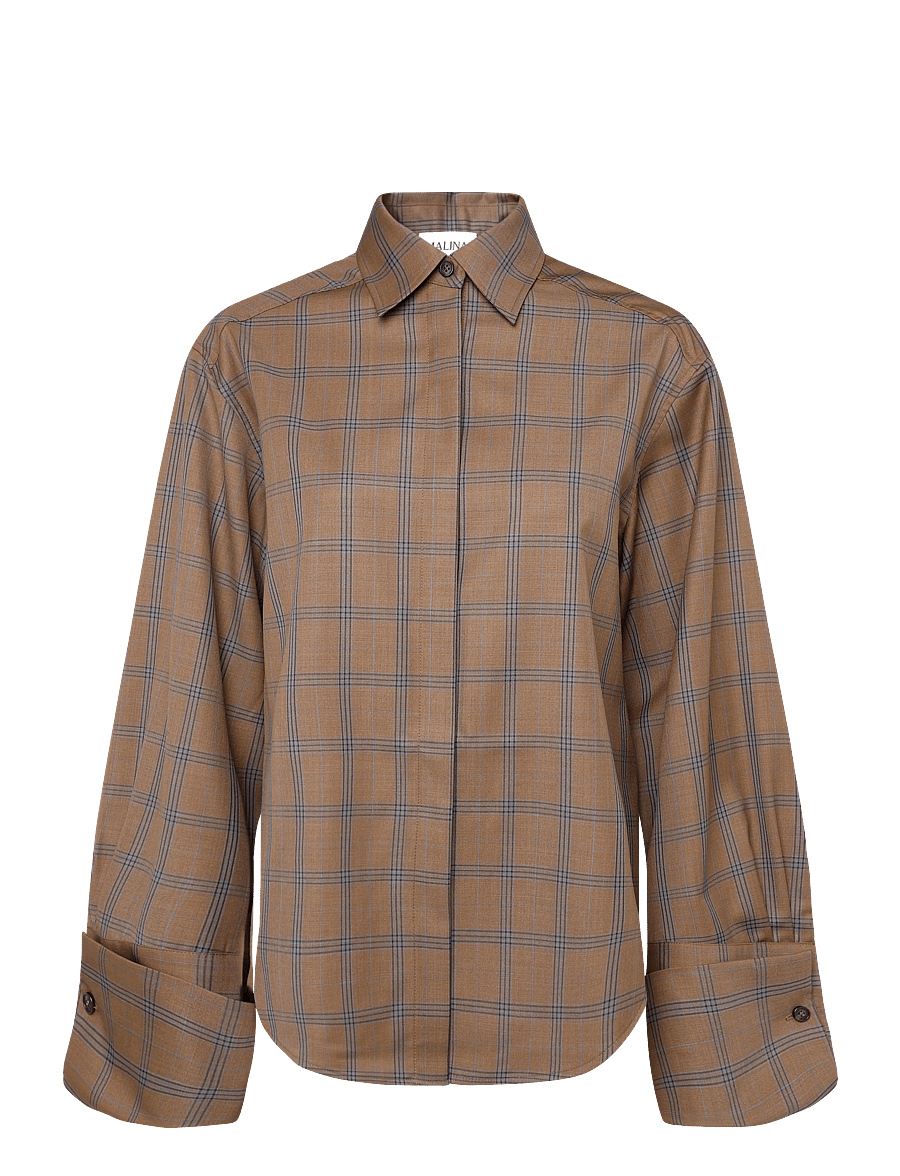 Malina - Allison Checkered Cufflink Shirt - langärmlige hemden - camel checks - 1