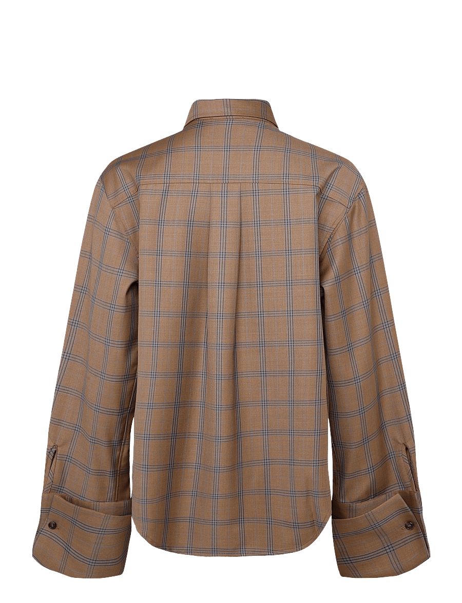 Malina - Allison Checkered Cufflink Shirt - langärmlige hemden - camel checks - 2