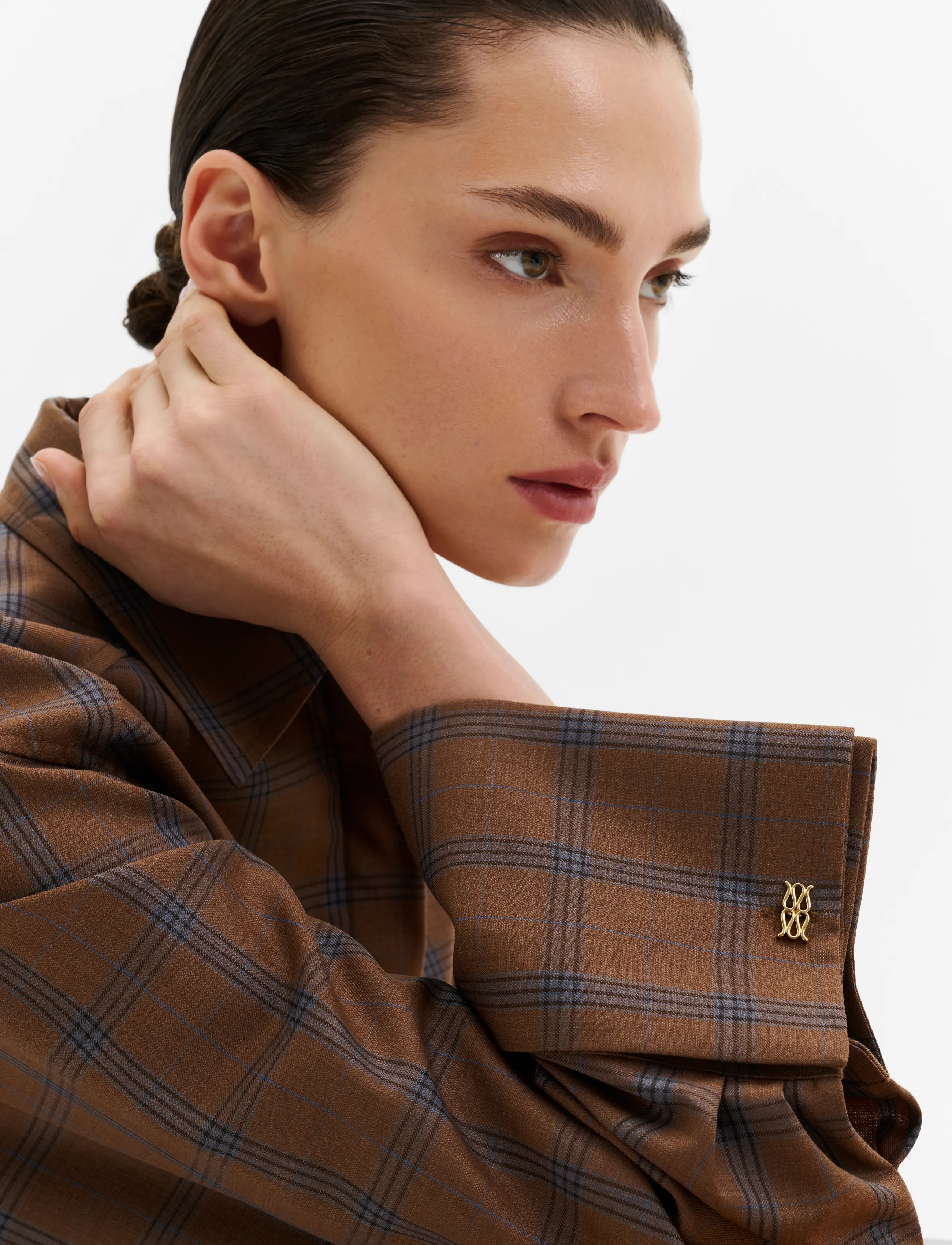 Malina - Allison Checkered Cufflink Shirt - langärmlige hemden - camel checks - 3