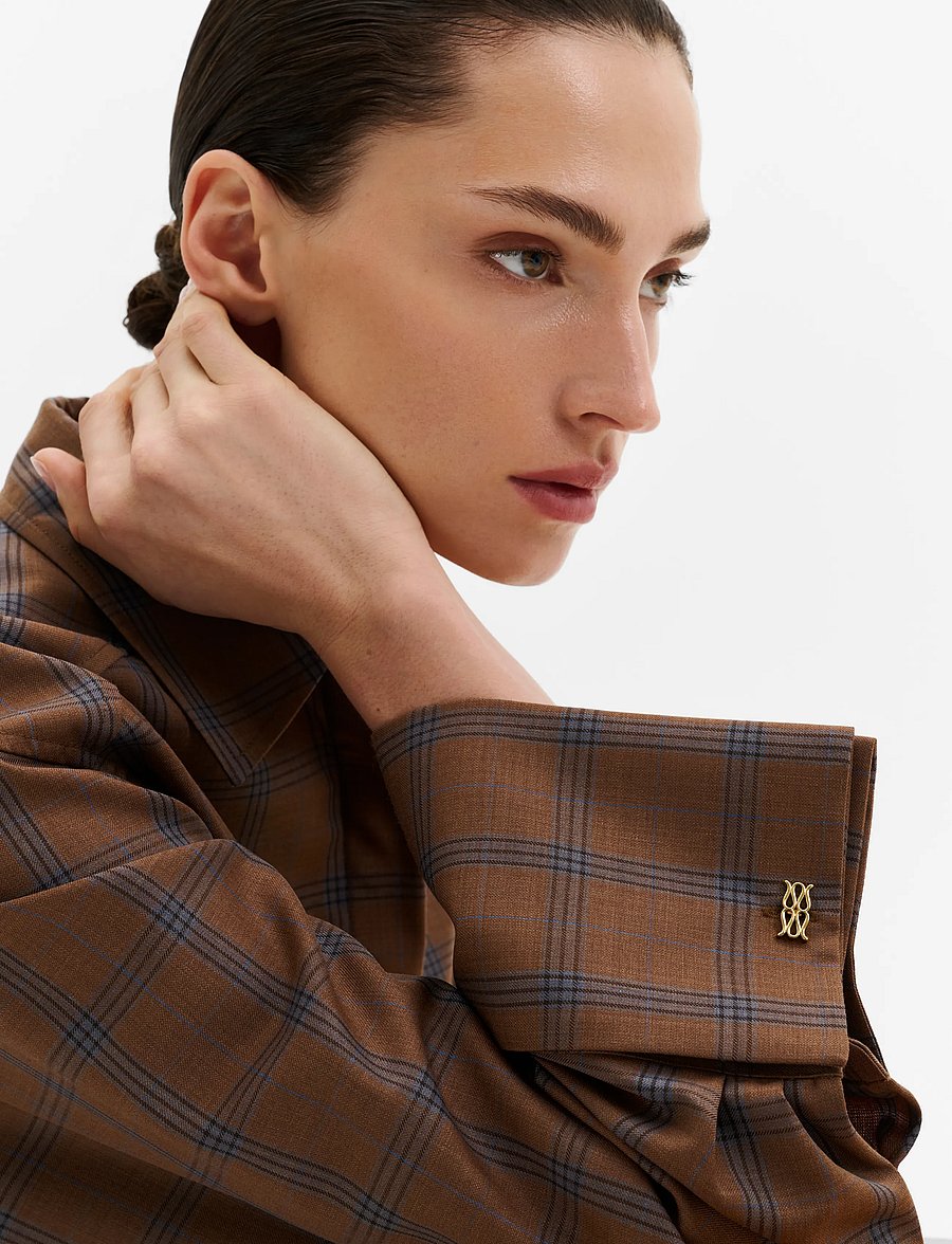 Malina - Allison Checkered Cufflink Shirt - langärmlige hemden - camel checks - 3