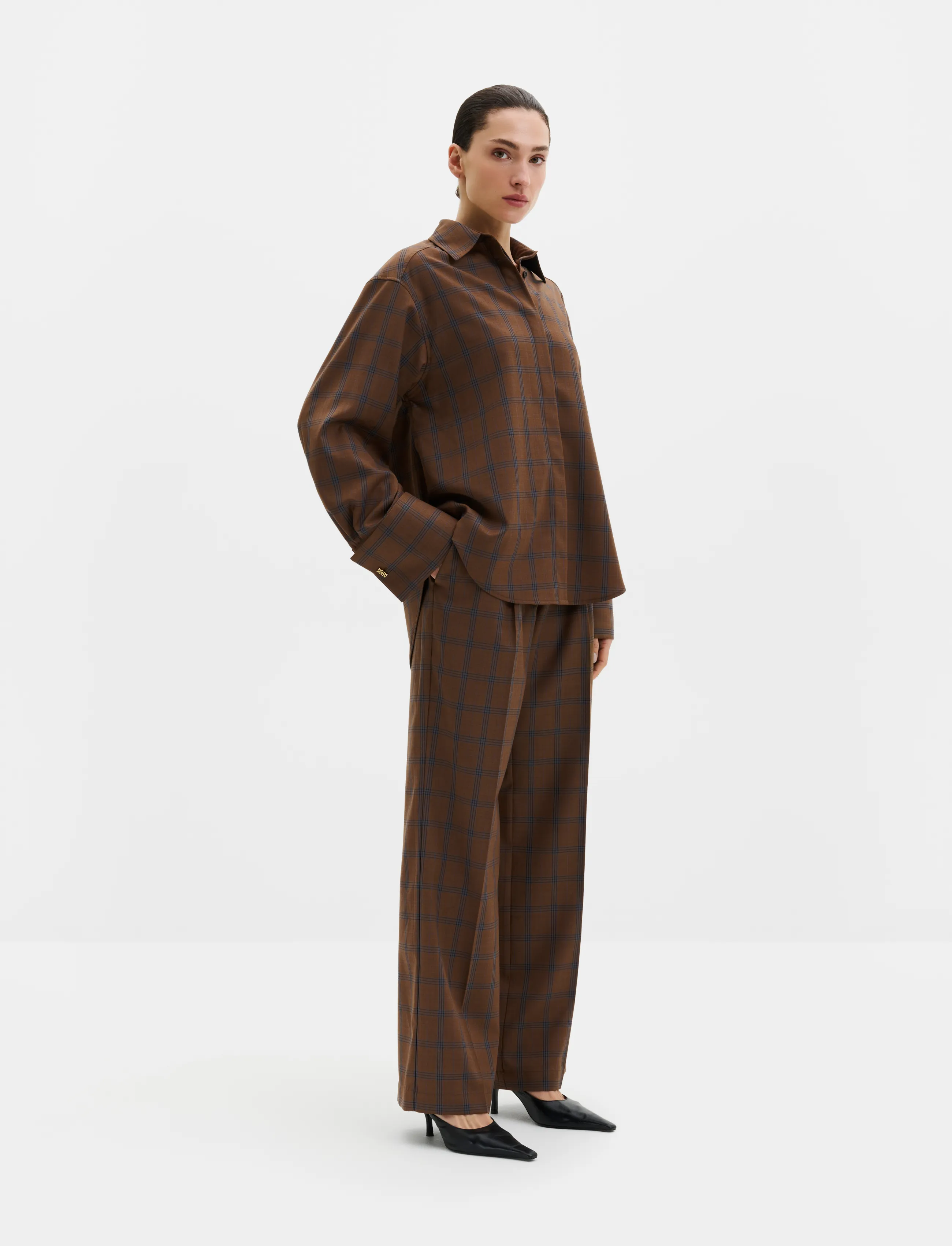 Malina - Allison Checkered Cufflink Shirt - langärmlige hemden - camel checks - 4