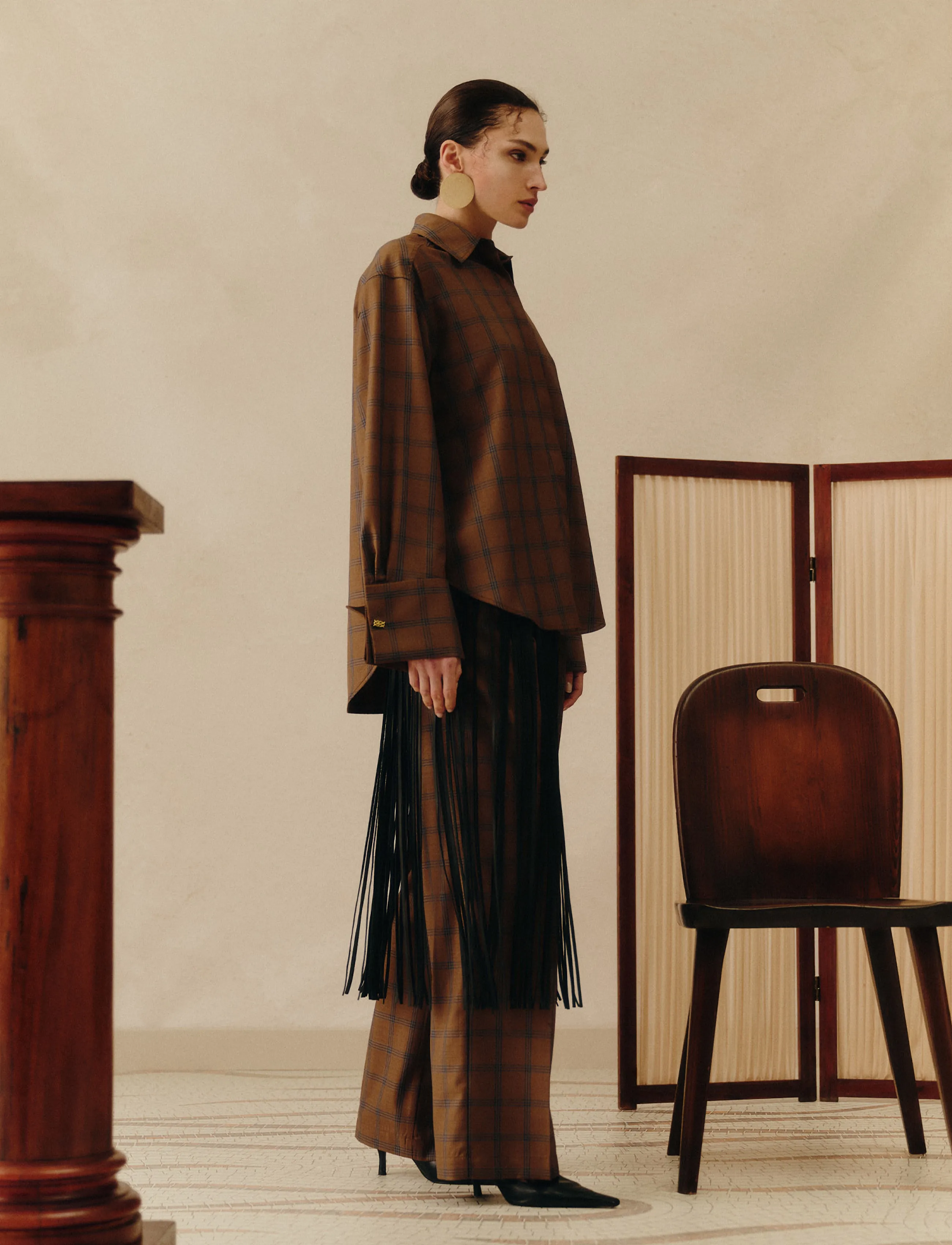 Malina - Allison Checkered Cufflink Shirt - långärmade skjortor - camel checks - 5
