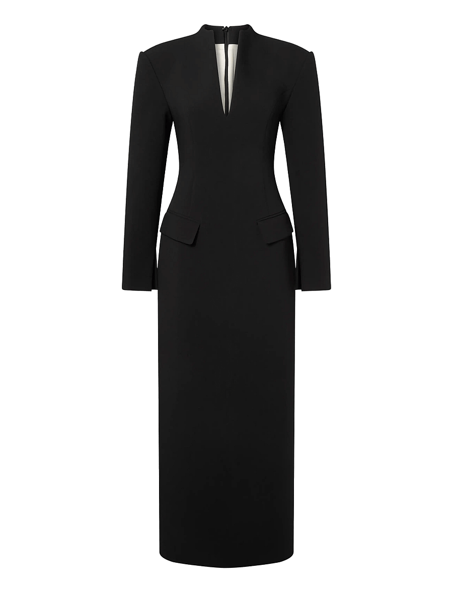 Malina - Vanesa Deep V-Neck Maxi Dress - aftonklänningar - black - 1