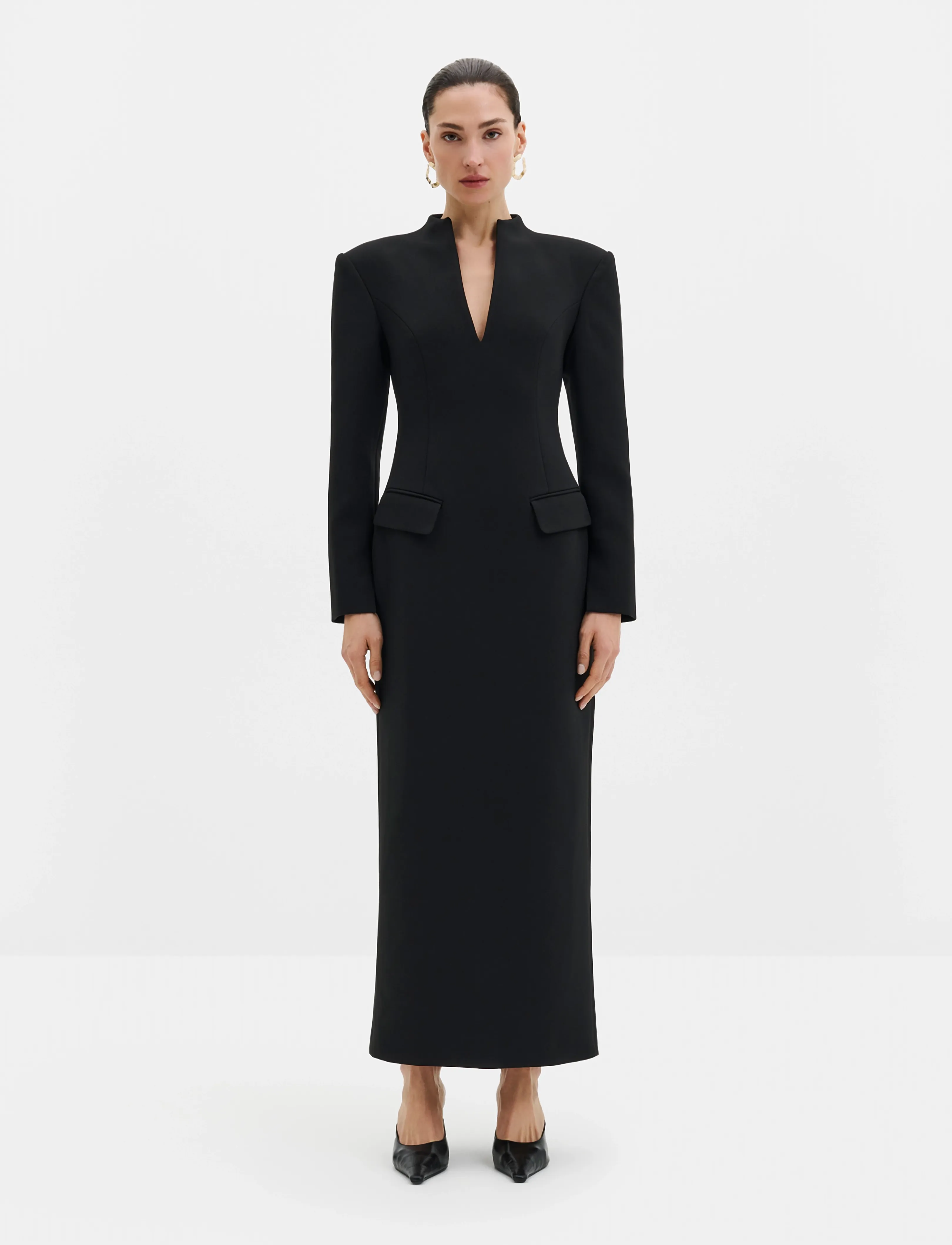 Malina Vanesa Deep V-Neck Maxi Dress - Kläder - BLACK / black