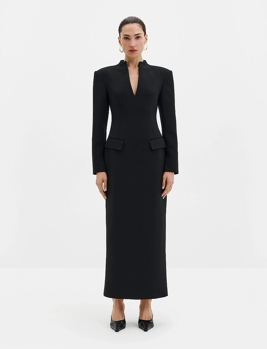 Malina - Vanesa Deep V-Neck Maxi Dress - aftonklänningar - black - 0