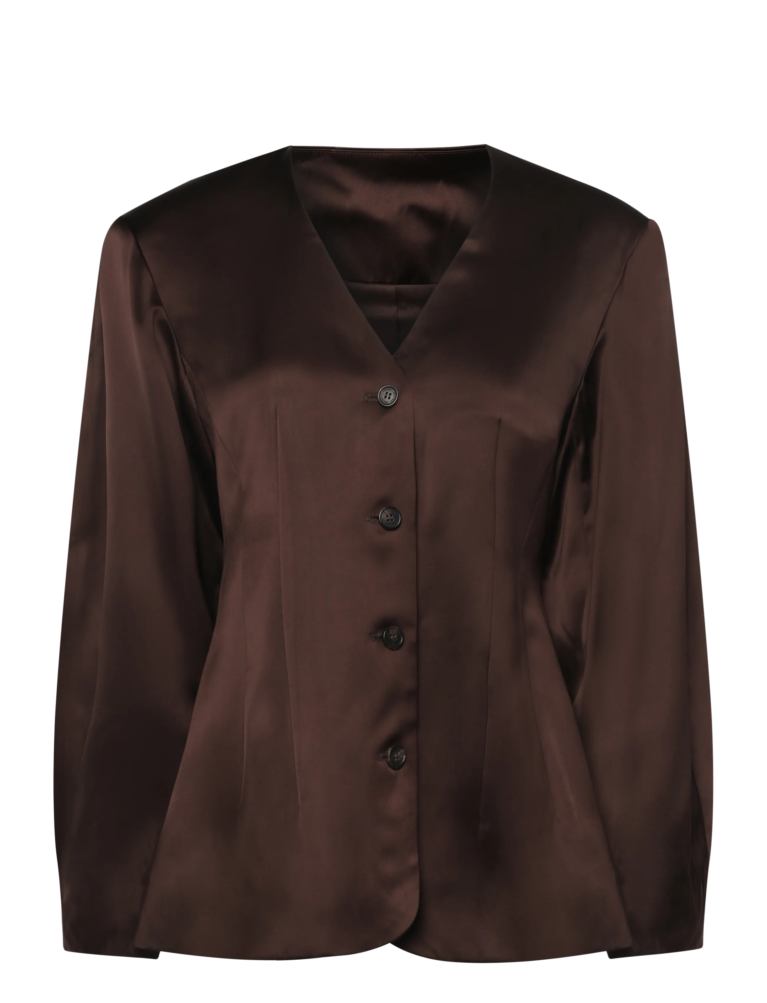 Malina Emelia Barrel Sleeve Satin Blazer - Kläder - DARK BROWN / brown