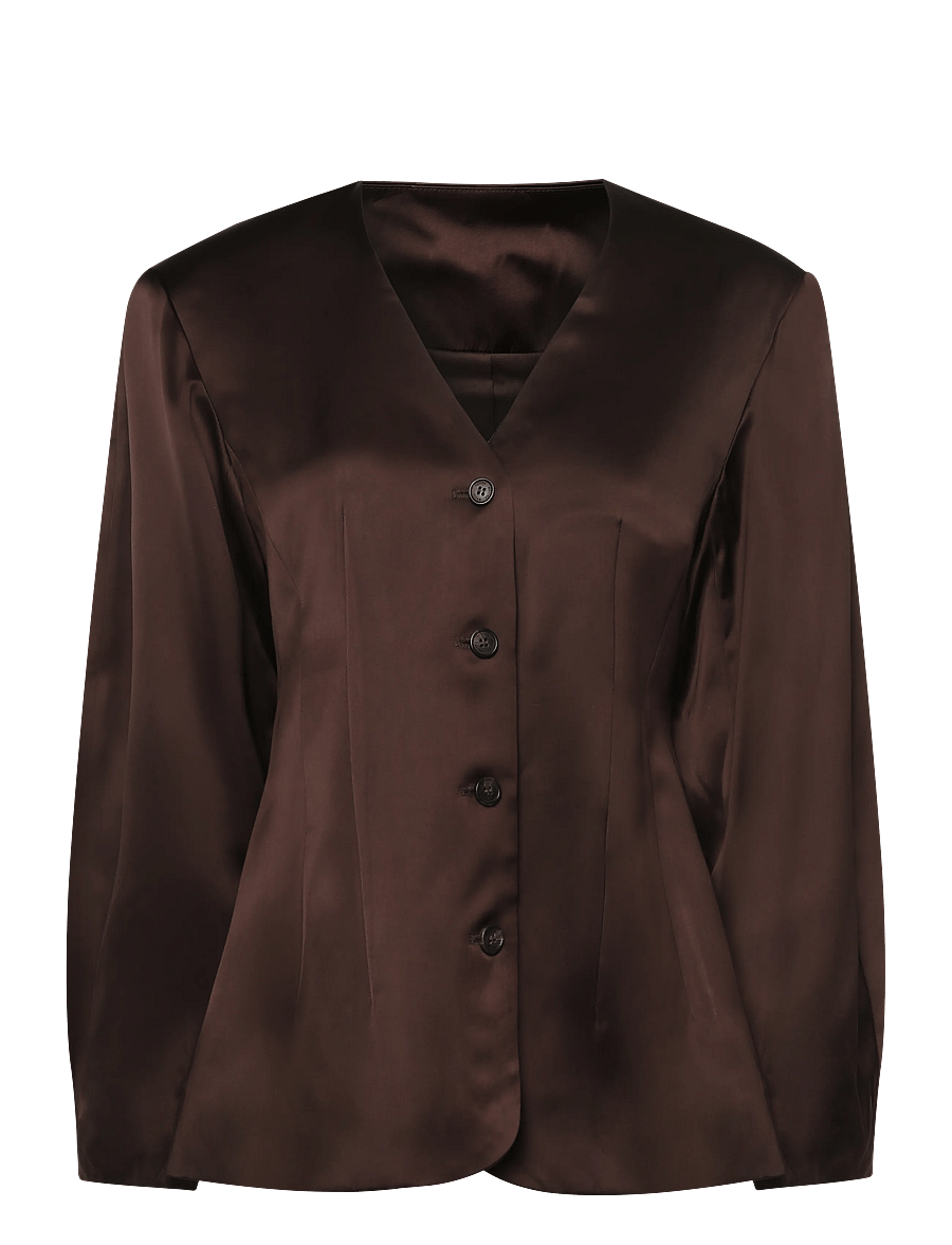 Malina - Emelia Barrel Sleeve Satin Blazer - einreihige blazer - dark brown - 1