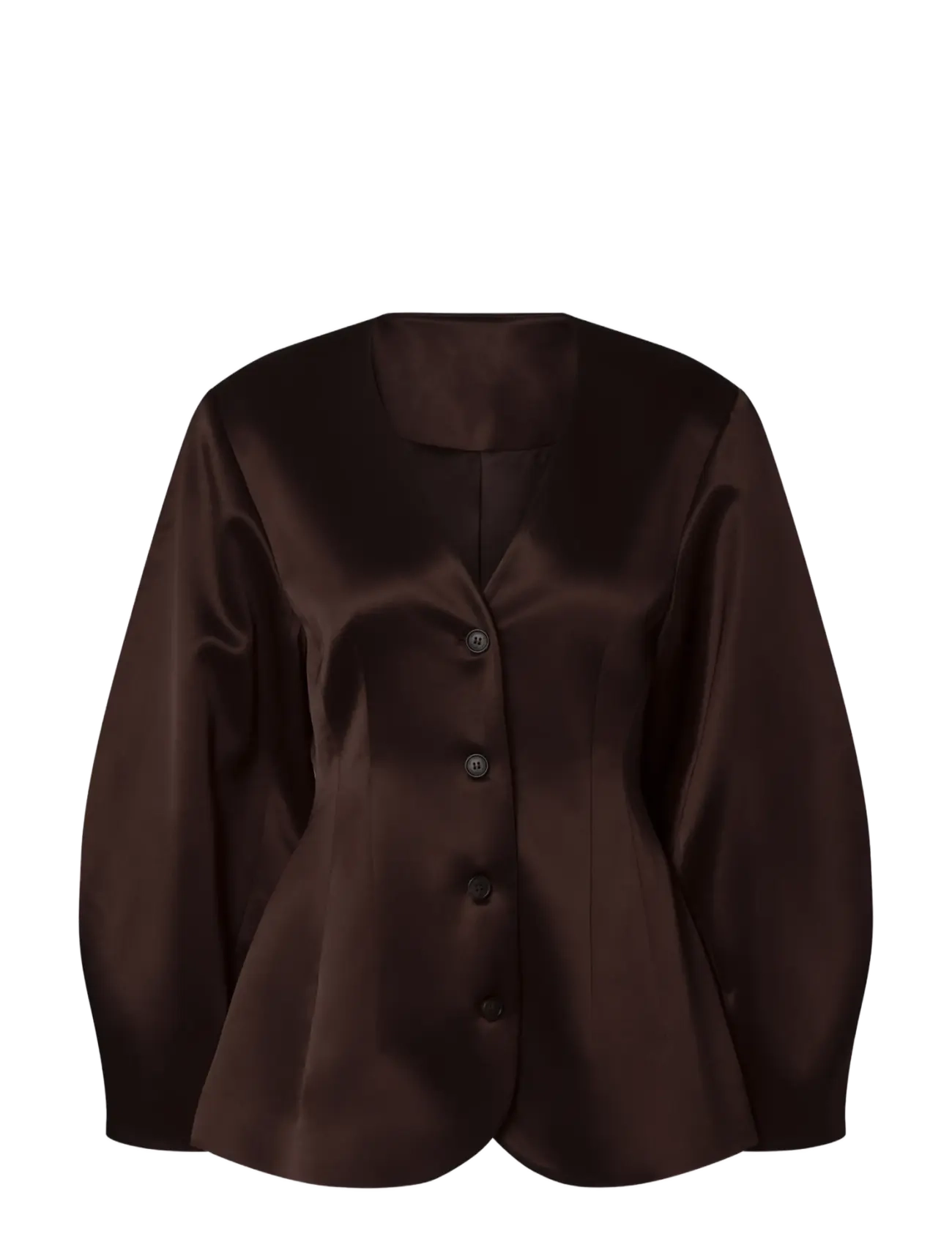 Malina Emelia Barrel Sleeve Satin Blazer - Üherealised pintsakud - DARK BROWN / brown