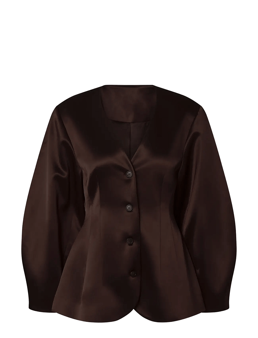 Malina - Emelia Barrel Sleeve Satin Blazer - Üherealised pintsakud - dark brown - 1