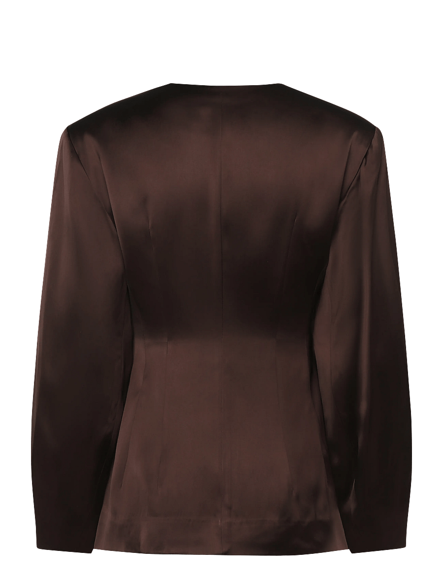 Malina - Emelia Barrel Sleeve Satin Blazer - einreihige blazer - dark brown - 2