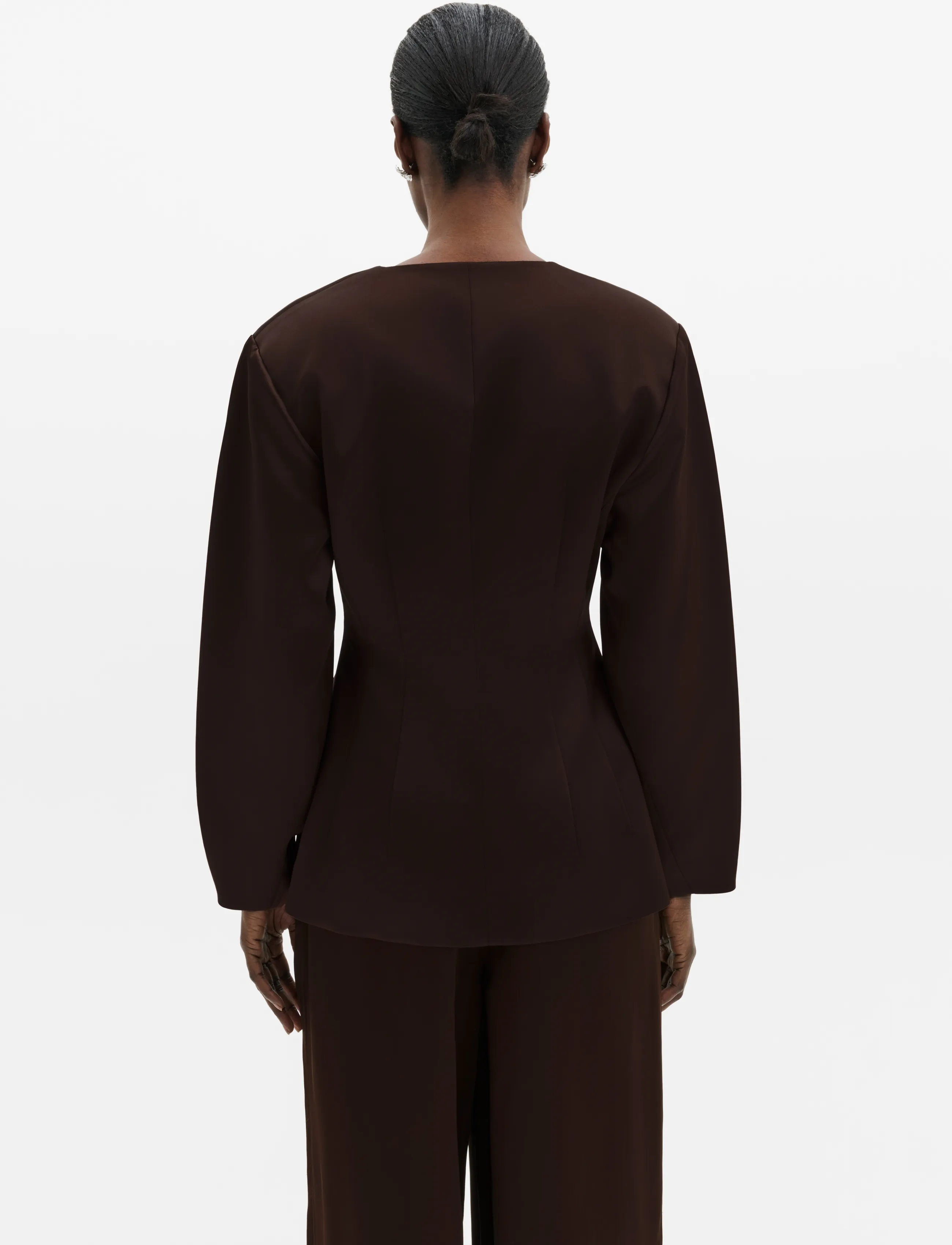 Malina - Emelia Barrel Sleeve Satin Blazer - Üherealised pintsakud - dark brown - 2