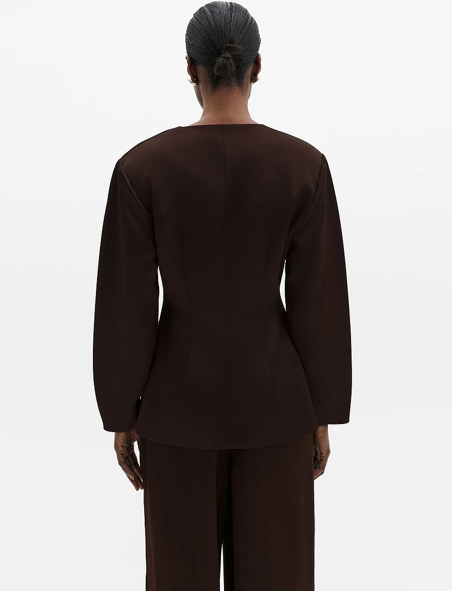 Malina - Emelia Barrel Sleeve Satin Blazer - Üherealised pintsakud - dark brown - 2