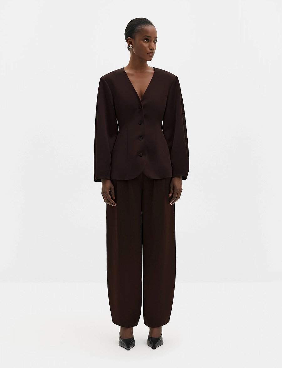 Malina - Emelia Barrel Sleeve Satin Blazer - Üherealised pintsakud - dark brown - 3