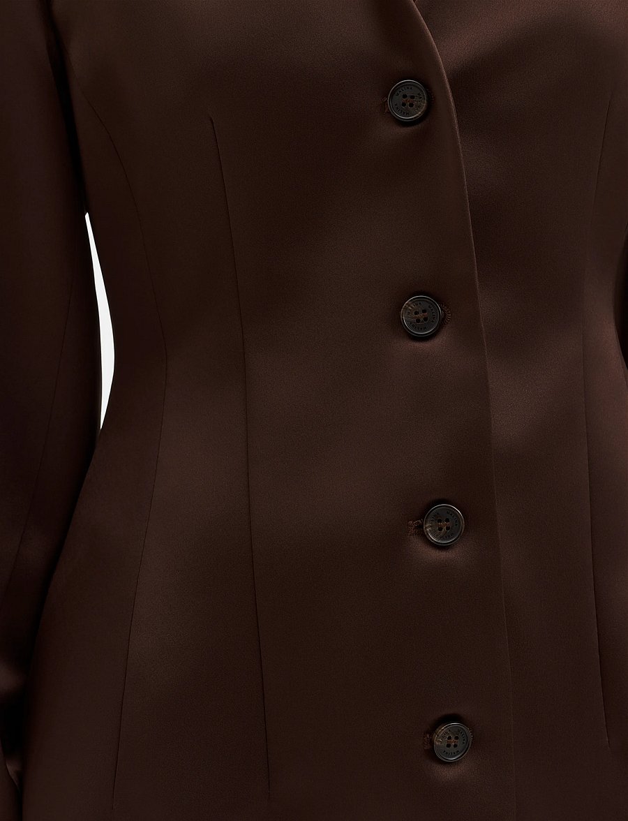 Malina - Emelia Barrel Sleeve Satin Blazer - Üherealised pintsakud - dark brown - 4
