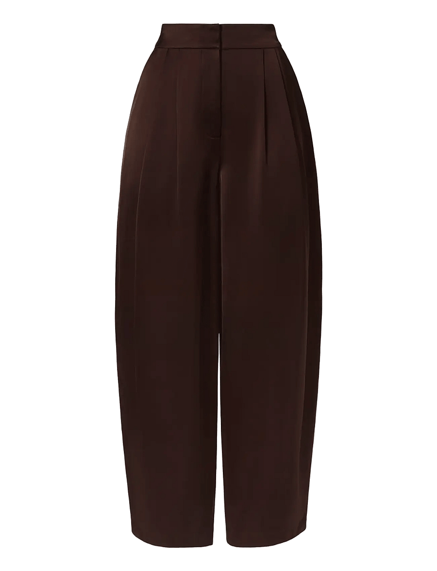 Malina - Smilla Barrel Leg Satin Trousers - barrelbyxor - dark brown - 1
