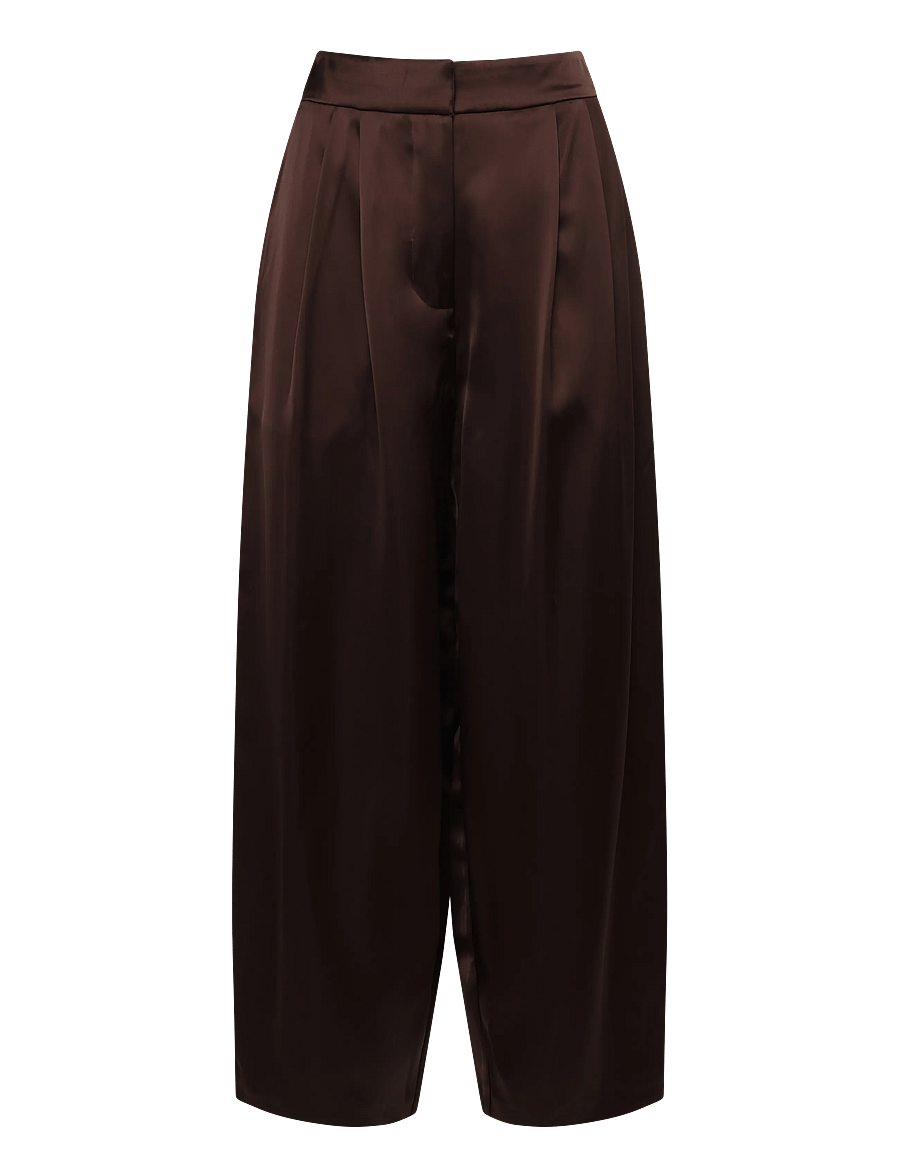 Malina - Smilla Barrel Leg Satin Trousers - hosen mit geradem bein - dark brown - 1