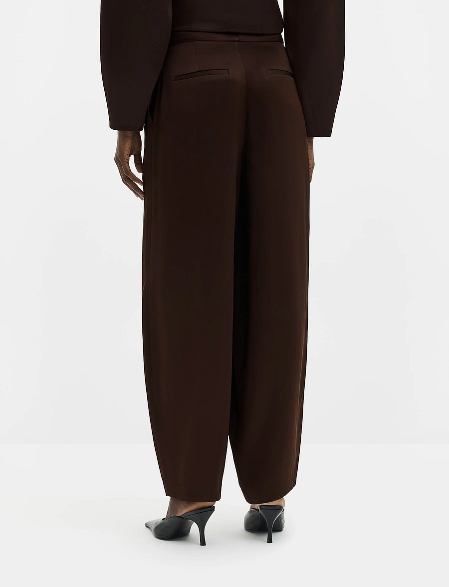 Malina - Smilla Barrel Leg Satin Trousers - barrelbyxor - dark brown - 3