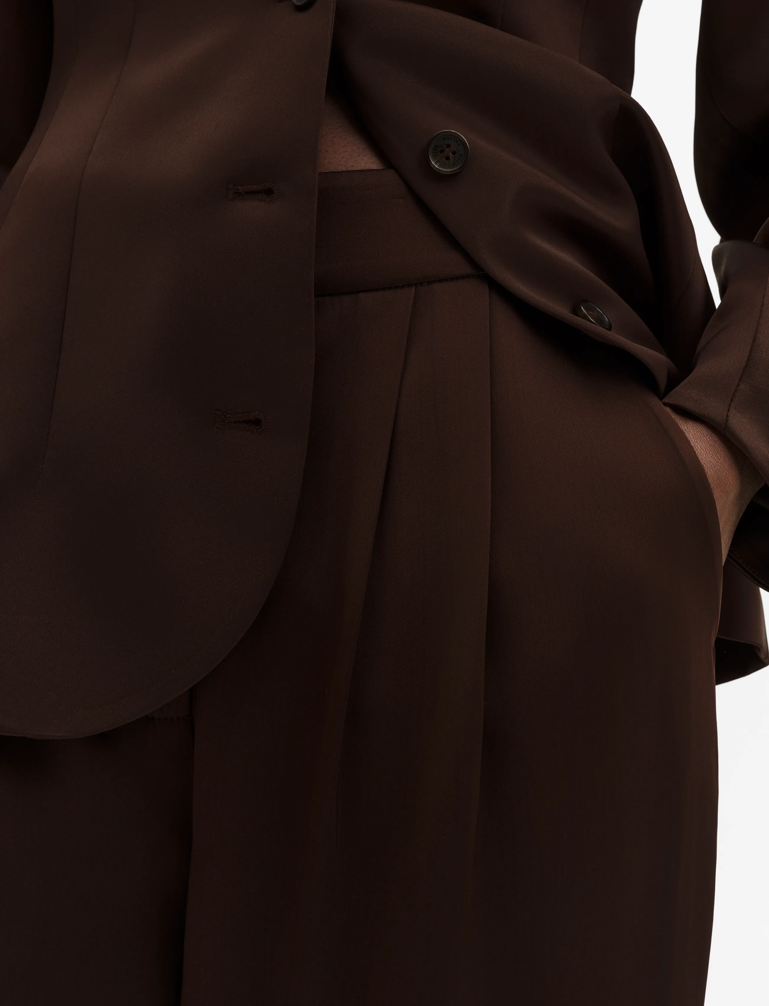 Malina - Smilla Barrel Leg Satin Trousers - barrelbyxor - dark brown - 4