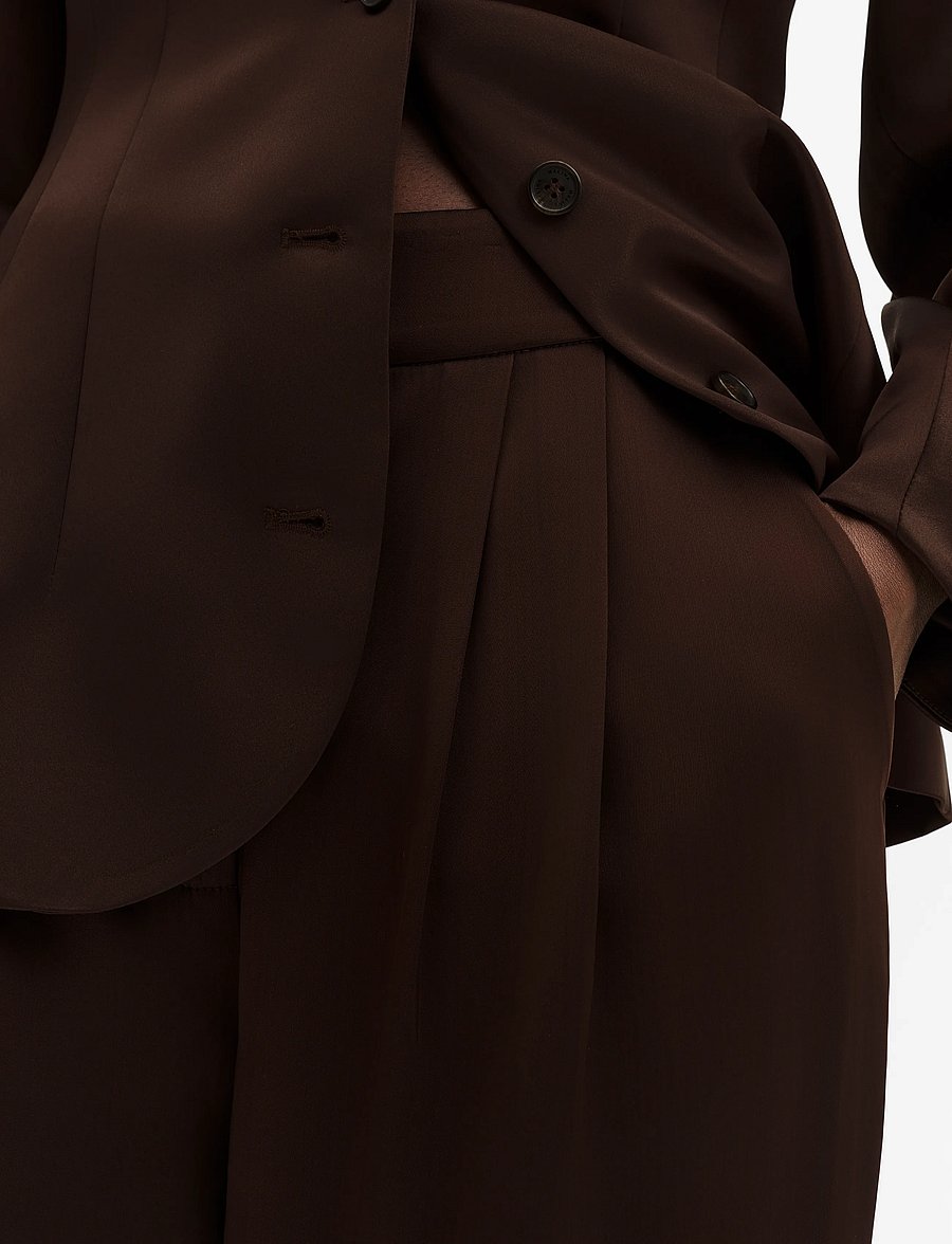 Malina - Smilla Barrel Leg Satin Trousers - barrelbyxor - dark brown - 4