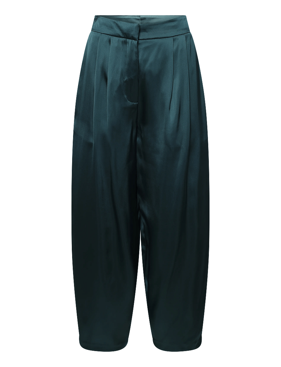 Malina - Smilla Barrel Leg Satin Trousers - hosen mit geradem bein - teal - 1