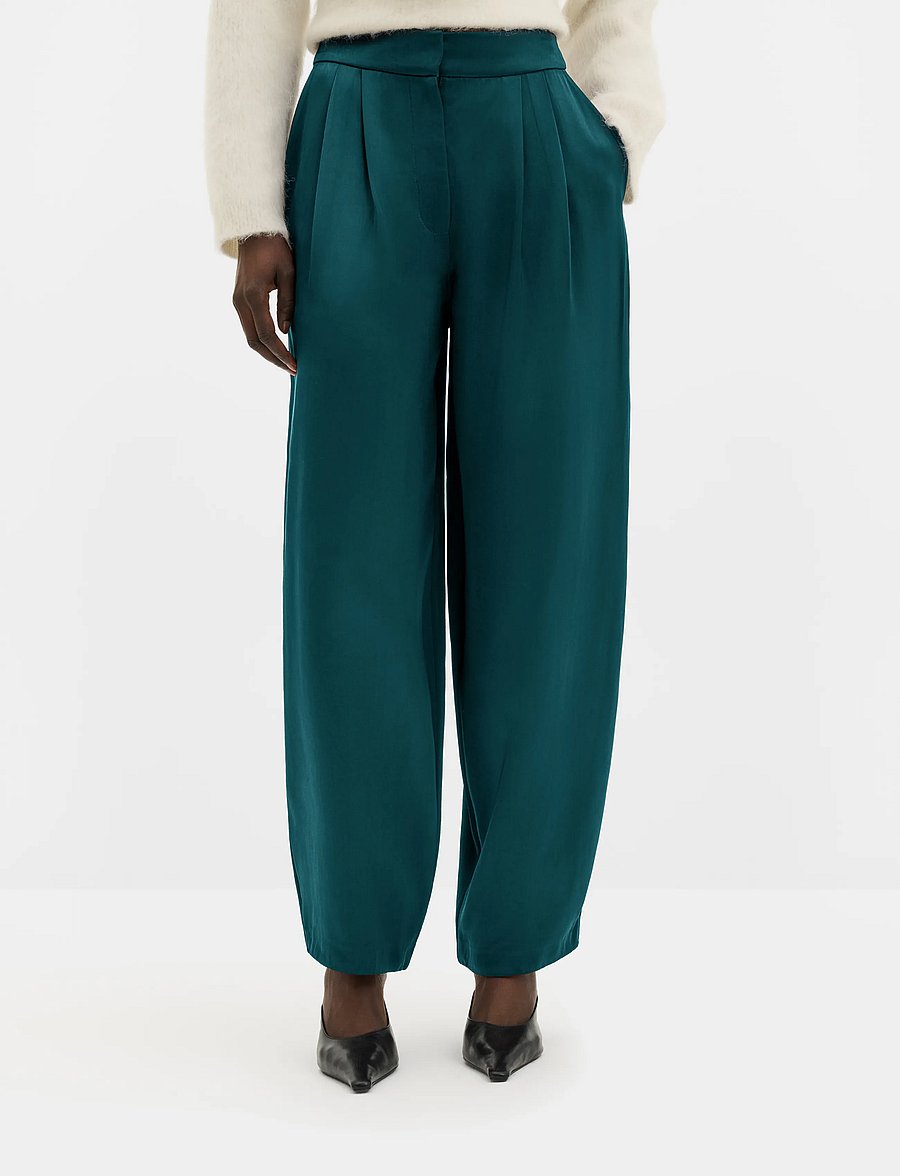 Malina - Smilla Barrel Leg Satin Trousers - barrelbyxor - teal - 0