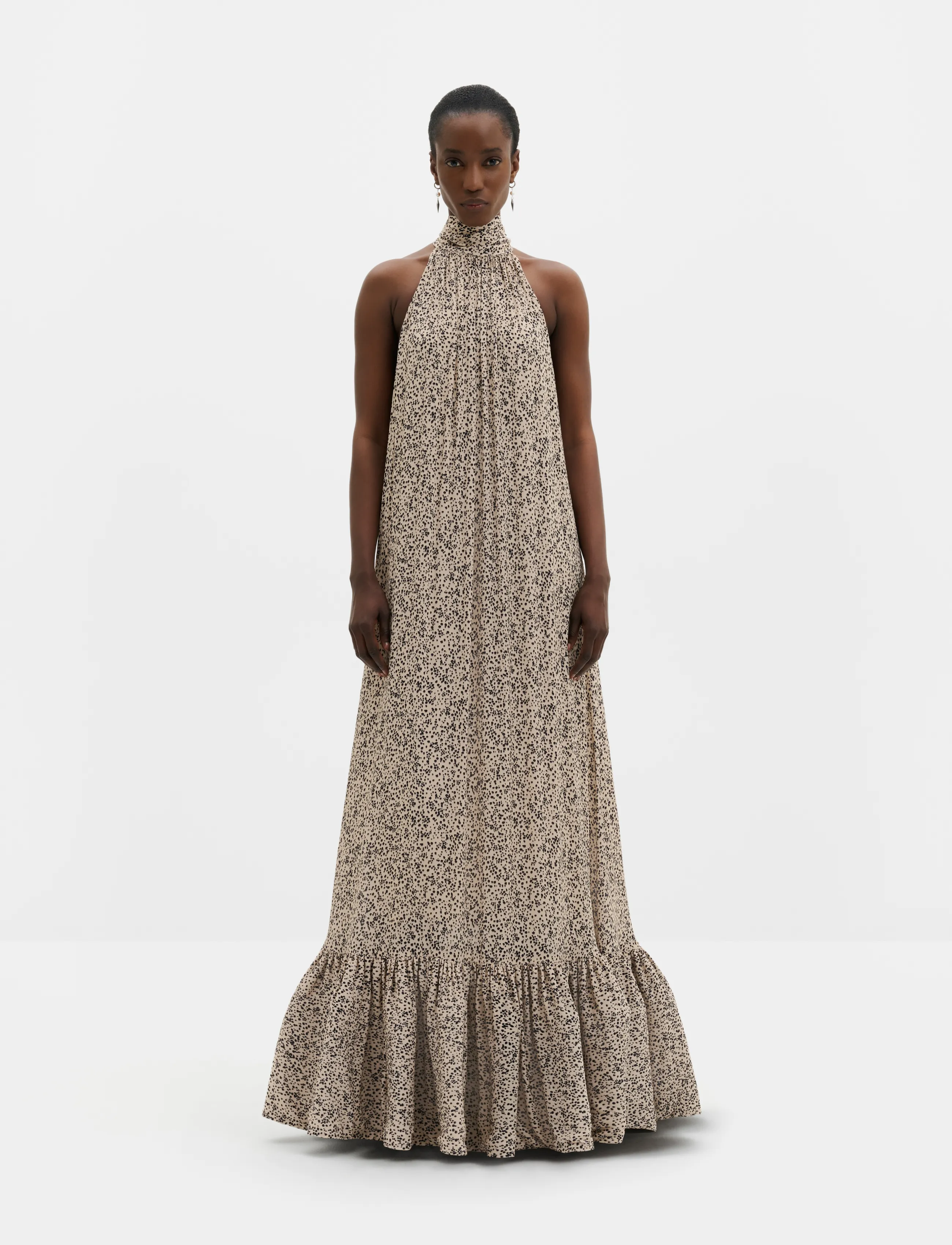 Malina Lykke Halterneck Ruffled Maxi Dress - Kleidung - SHADED DOT / cream