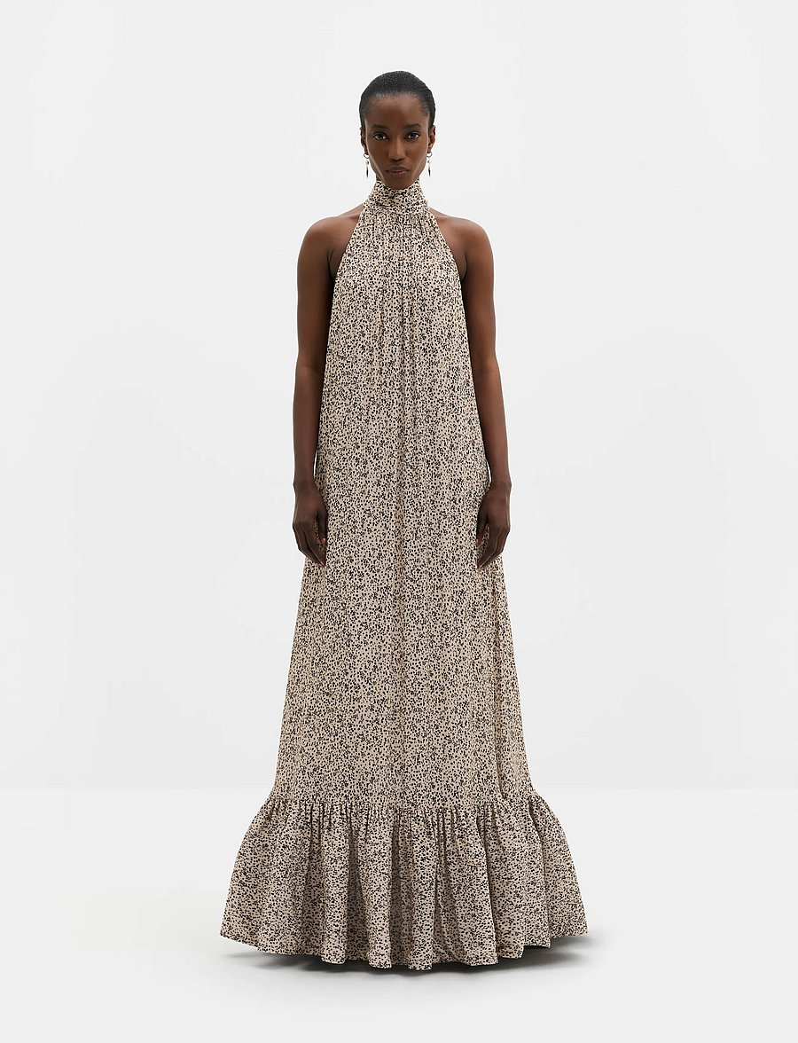 Malina - Lykke Halterneck Ruffled Maxi Dress - sommerkleider - shaded dot - 0