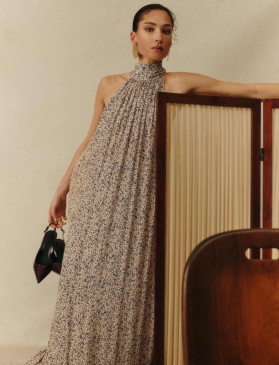 Malina - Lykke Halterneck Ruffled Maxi Dress - sommerkleider - shaded dot - 5