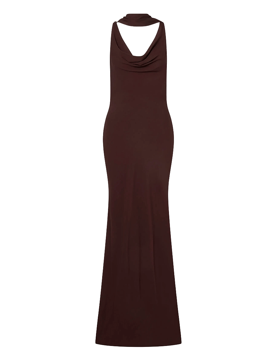 Malina - Vida Cowl Neck Scarf Maxi Dress - maksikleidid - espresso - 1