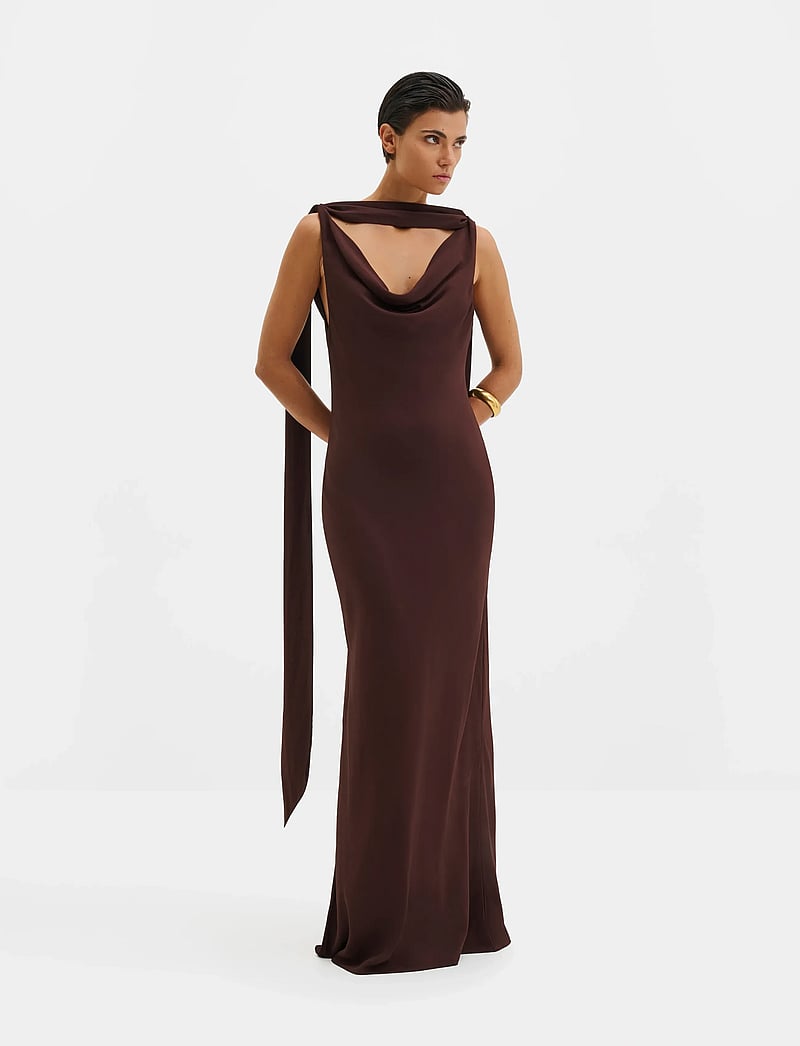 Malina - Vida Cowl Neck Scarf Maxi Dress - maxi kjoler - espresso - 0