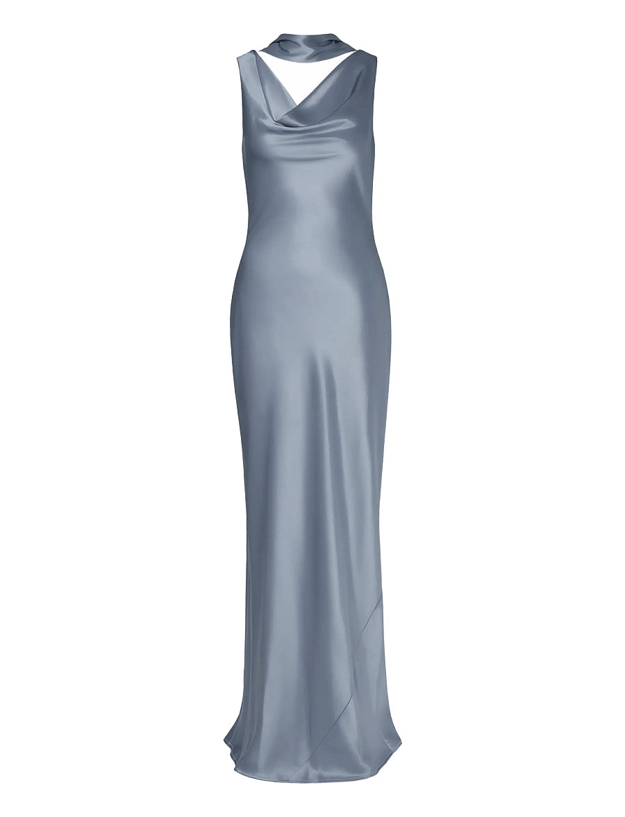 Malina - Vida Cowl Neck Scarf Maxi Dress - maxiklänningar - steel blue - 1