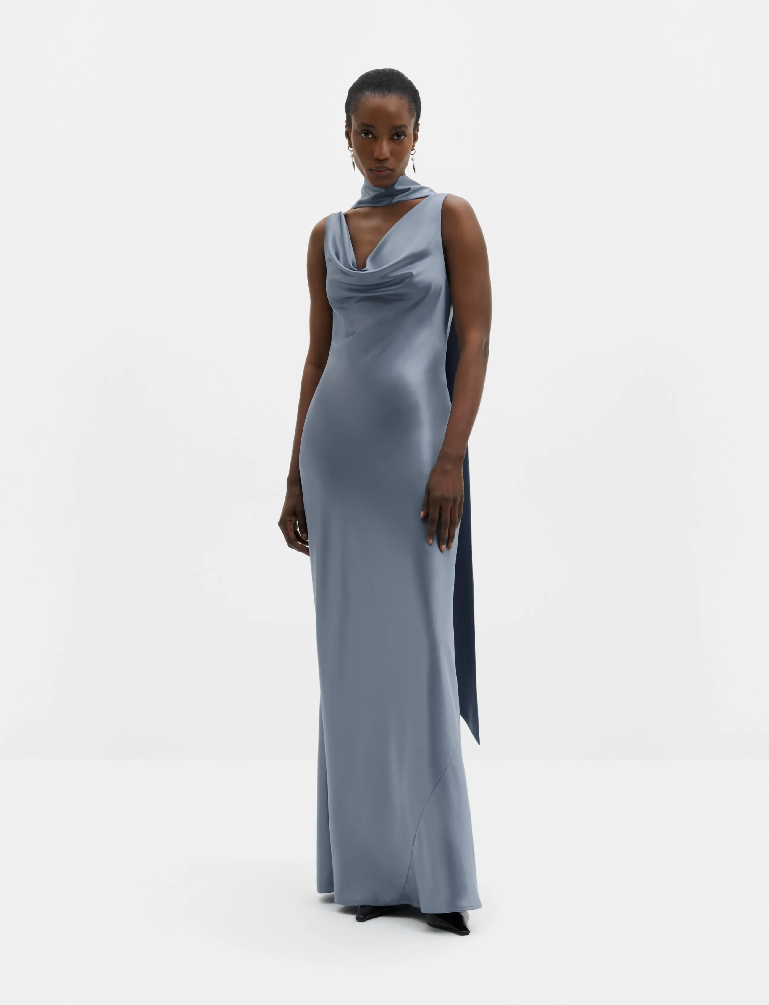 Malina Vida Cowl Neck Scarf Maxi Dress - Kläder - STEEL BLUE / blue