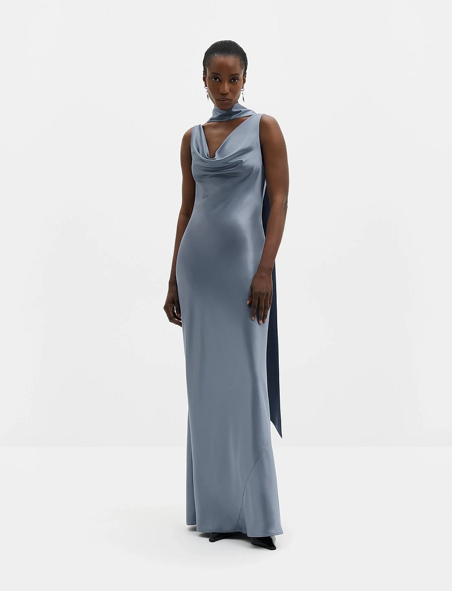 Malina - Vida Cowl Neck Scarf Maxi Dress - maxiklänningar - steel blue - 0