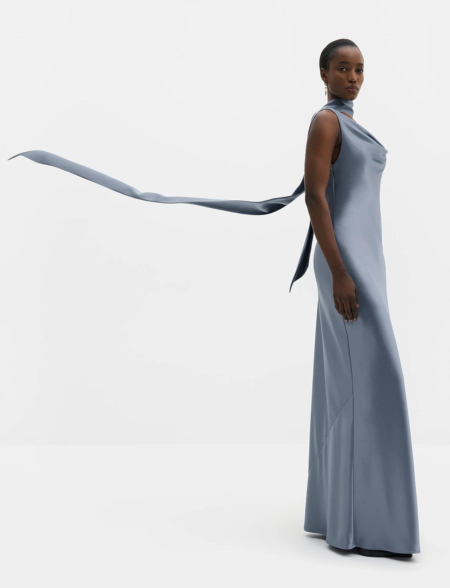 Malina - Vida Cowl Neck Scarf Maxi Dress - maxiklänningar - steel blue - 4