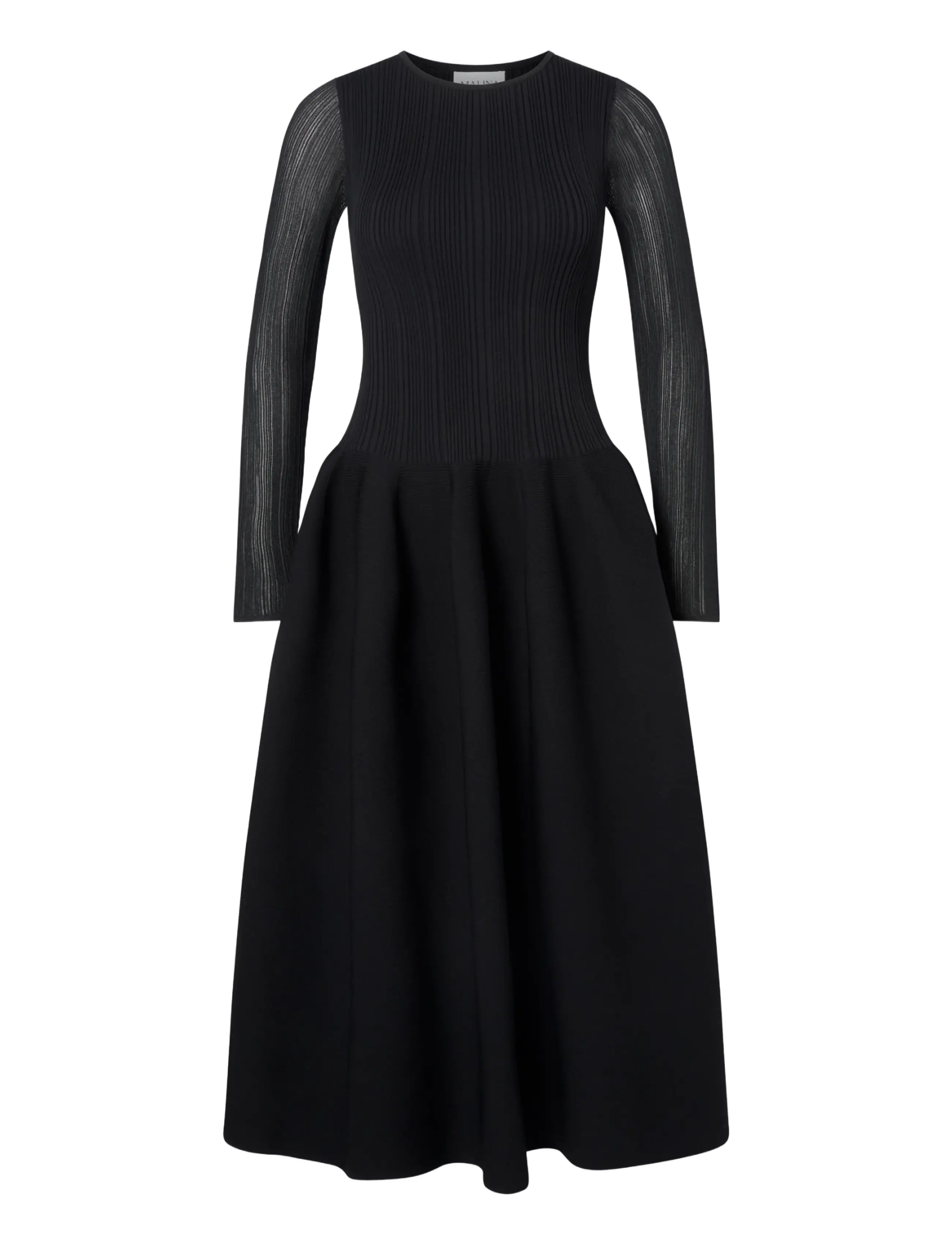 Malina - Elona Voluminous Skirt Knitted Midi Dress - cocktailklänningar - black - 1