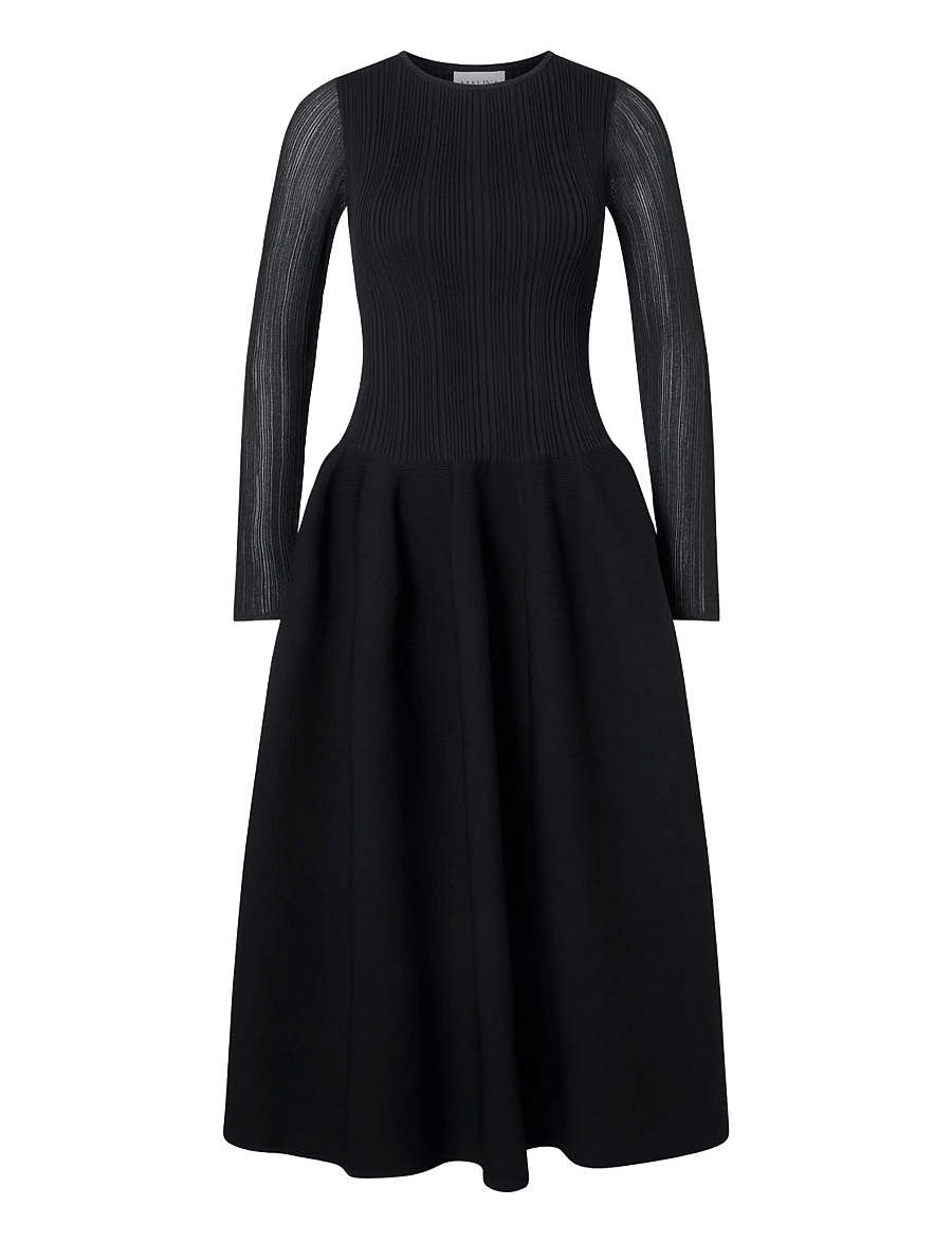 Malina - Elona Voluminous Skirt Knitted Midi Dress - cocktailklänningar - black - 1