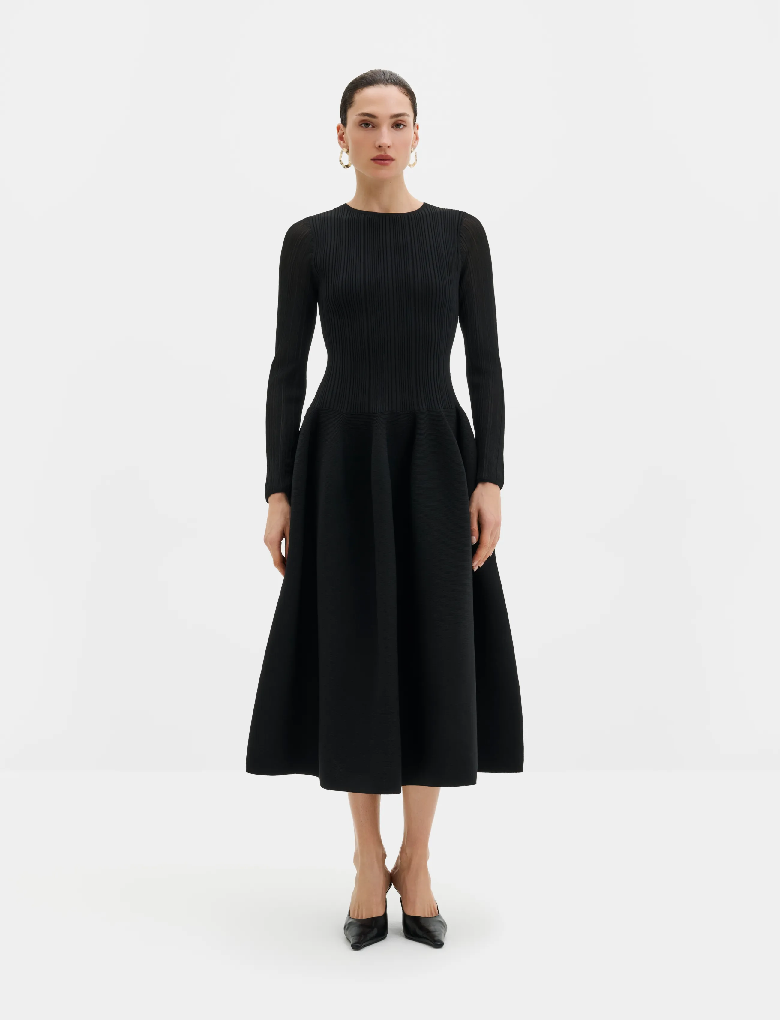 Malina Elona Voluminous Skirt Knitted Midi Dress, XL, Black, Kjoler > Knælange Og Midi, Dame