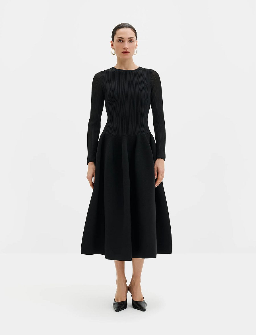 Malina - Elona Voluminous Skirt Knitted Midi Dress - cocktailklänningar - black - 0