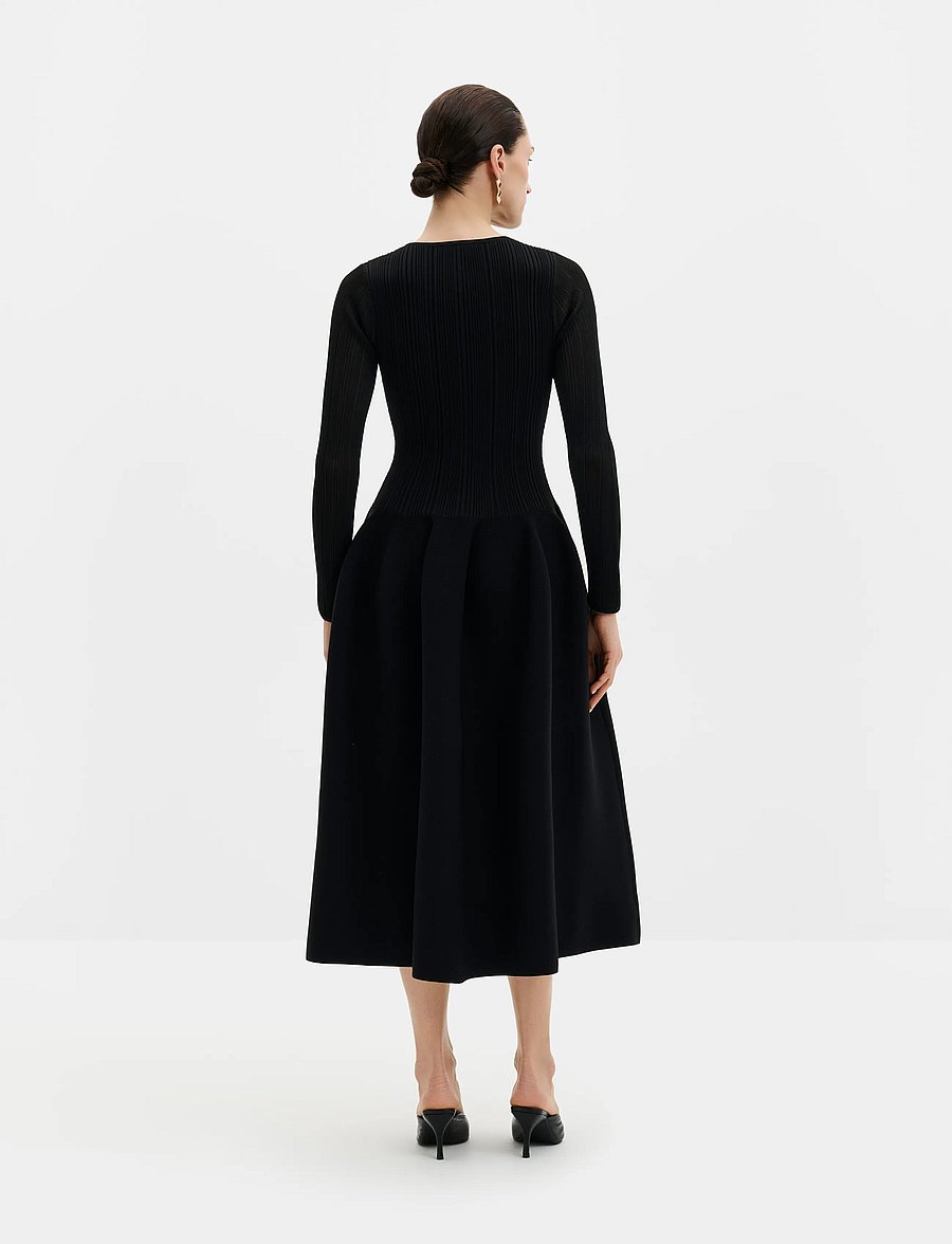 Malina - Elona Voluminous Skirt Knitted Midi Dress - cocktailklänningar - black - 2